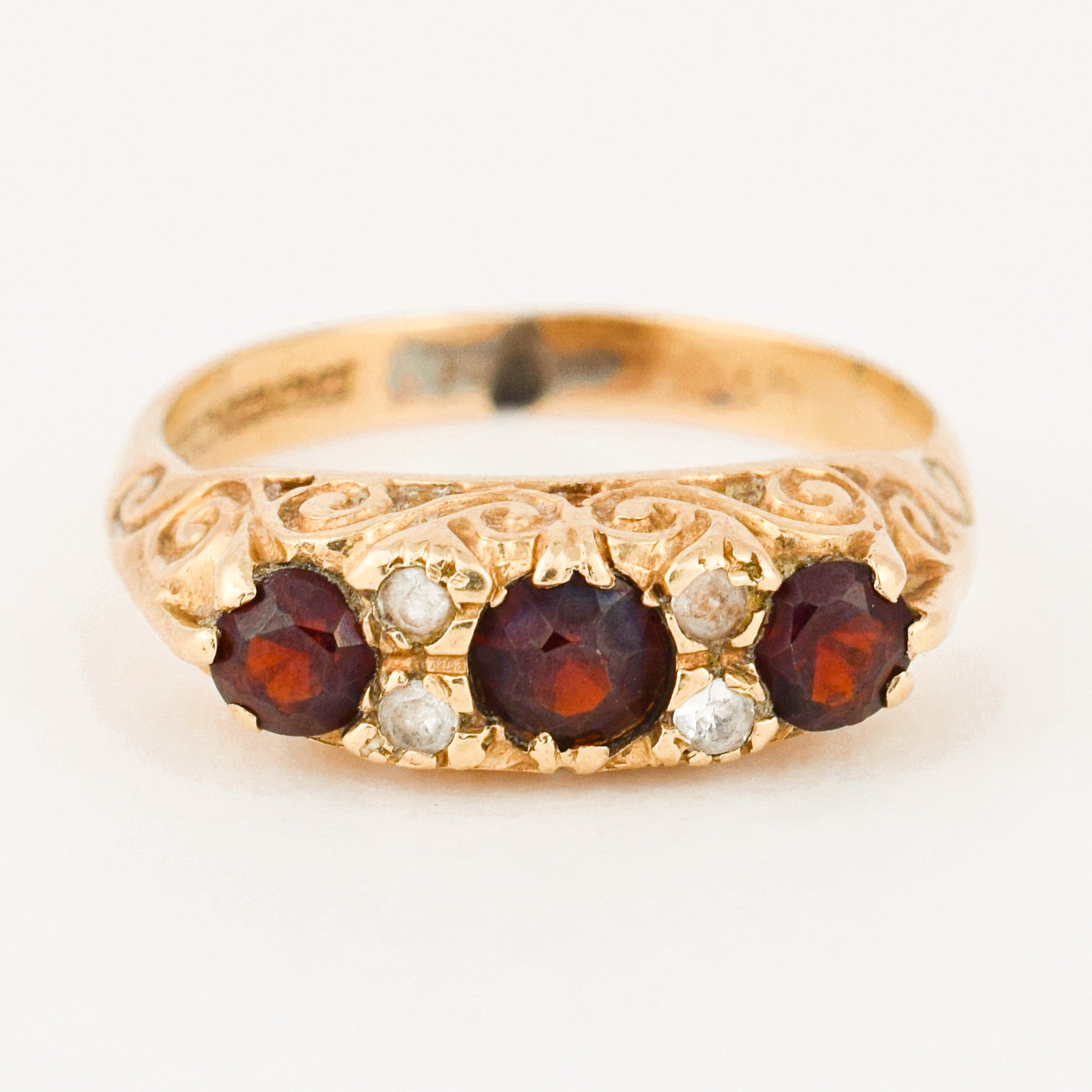 Antique Garnet and Cubic Zirconia Trilogy Ring
