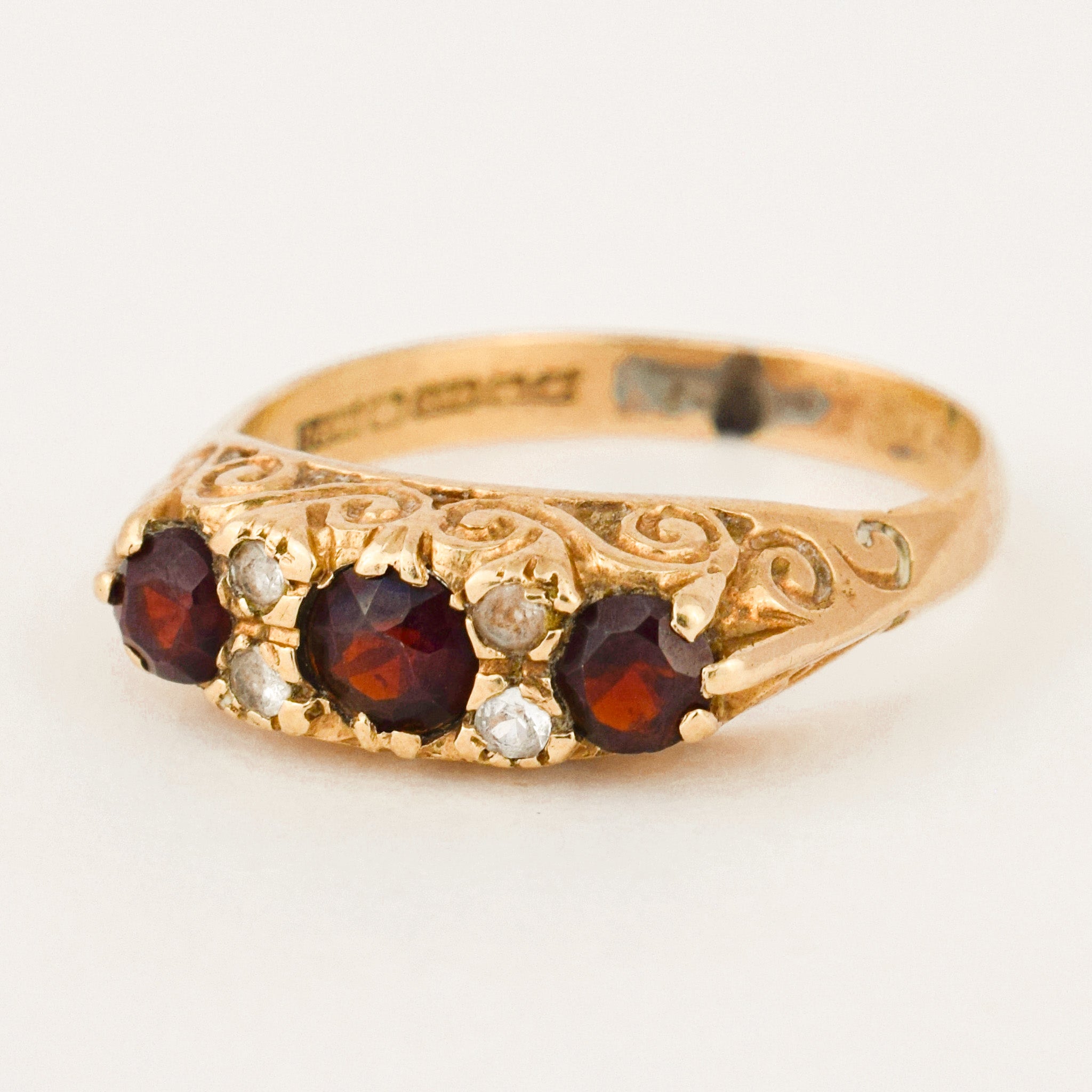 Antique Garnet and Cubic Zirconia Trilogy Ring