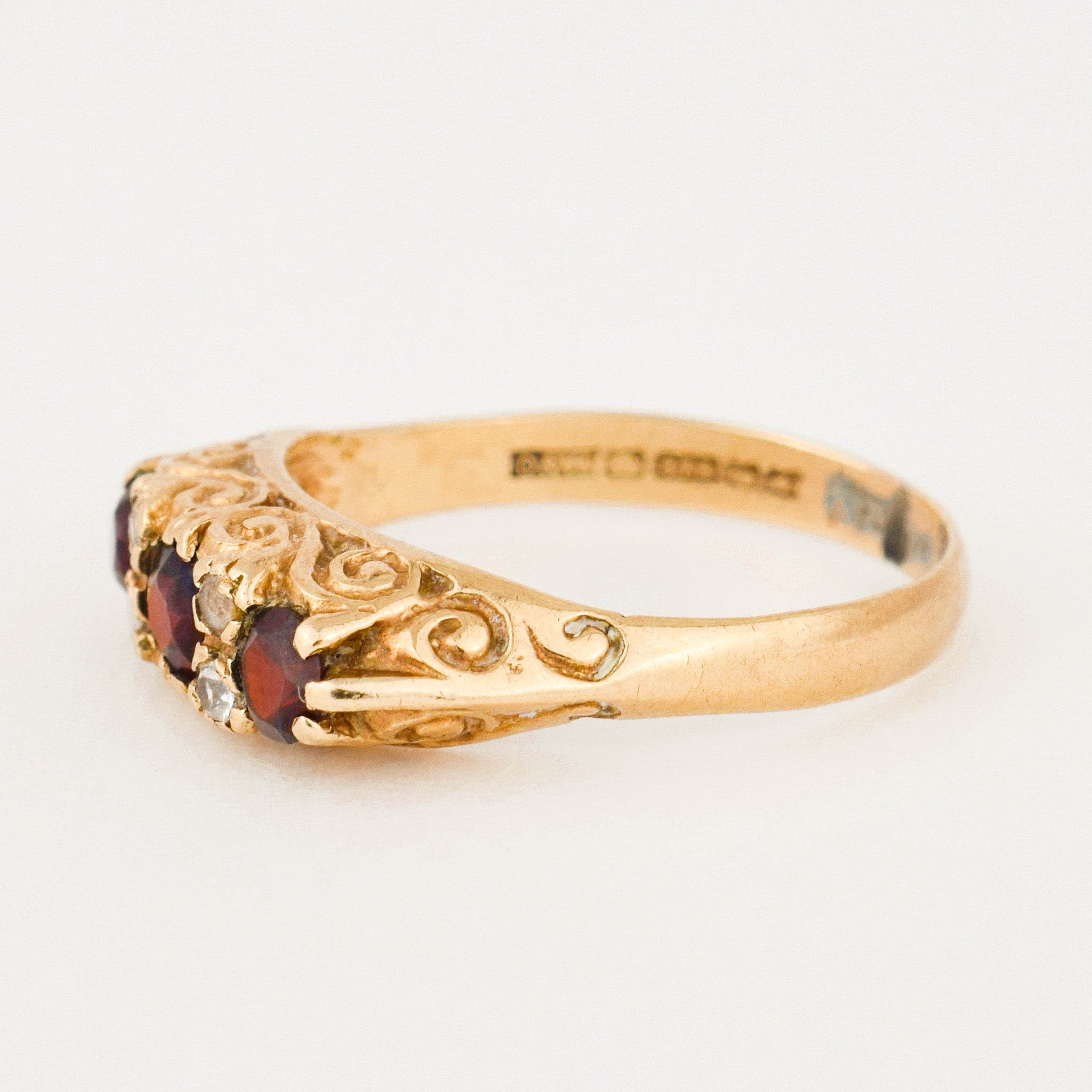 Antique Garnet and Cubic Zirconia Trilogy Ring