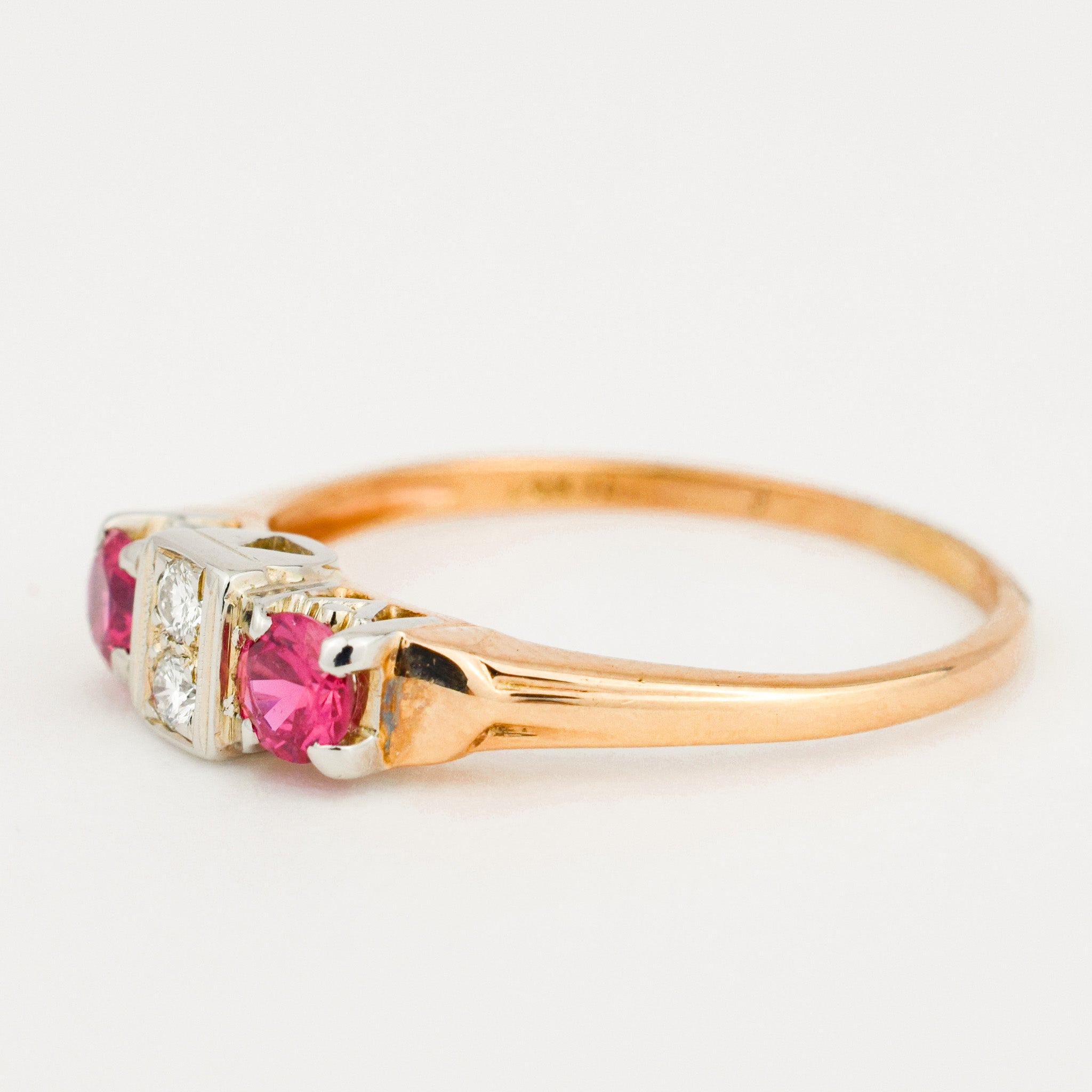 antique diamond and red stone ring 