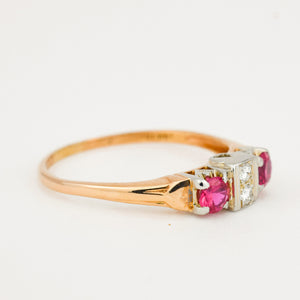 antique diamond and red stone ring 