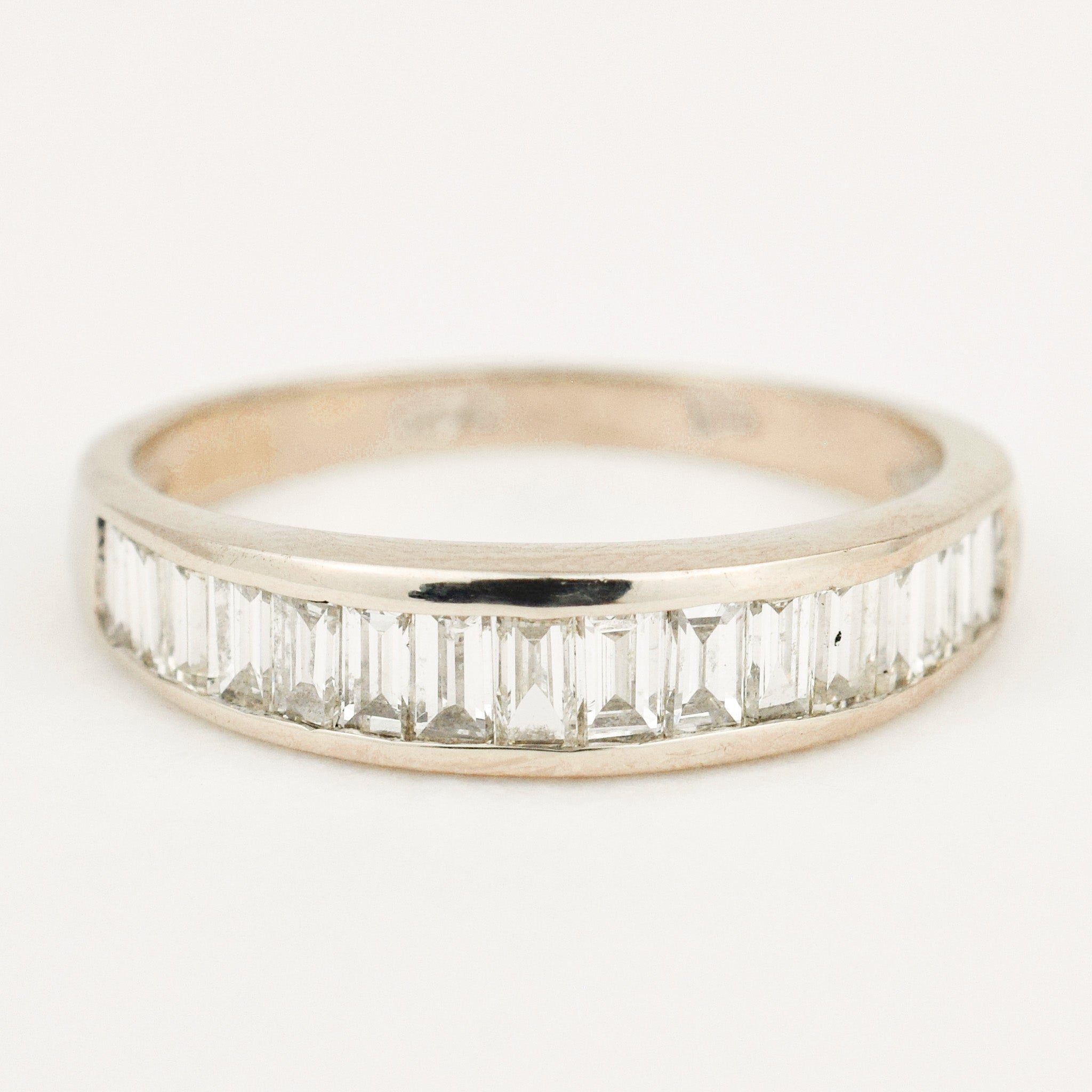 14k white gold baguette diamond ring 