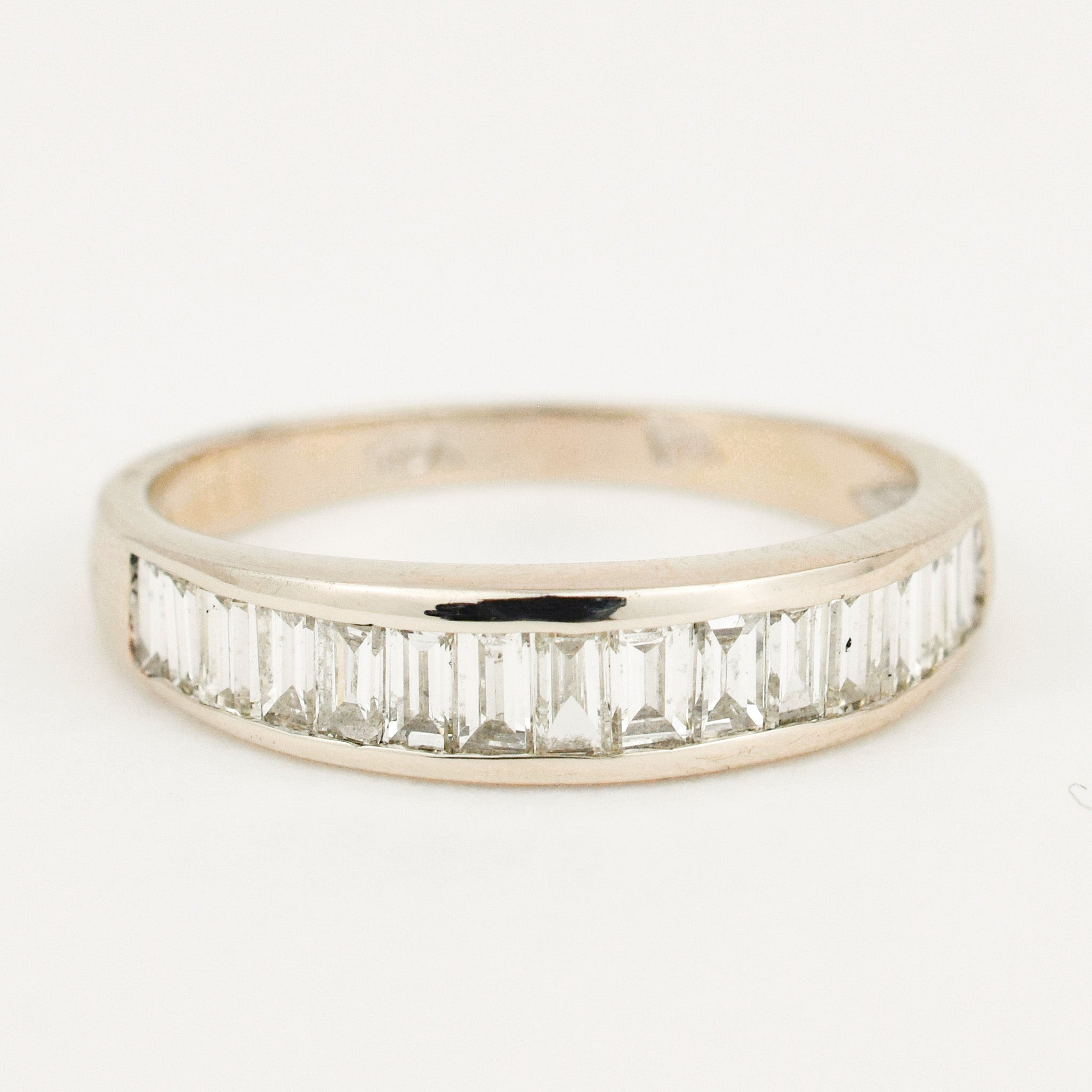 14k white gold baguette diamond ring 