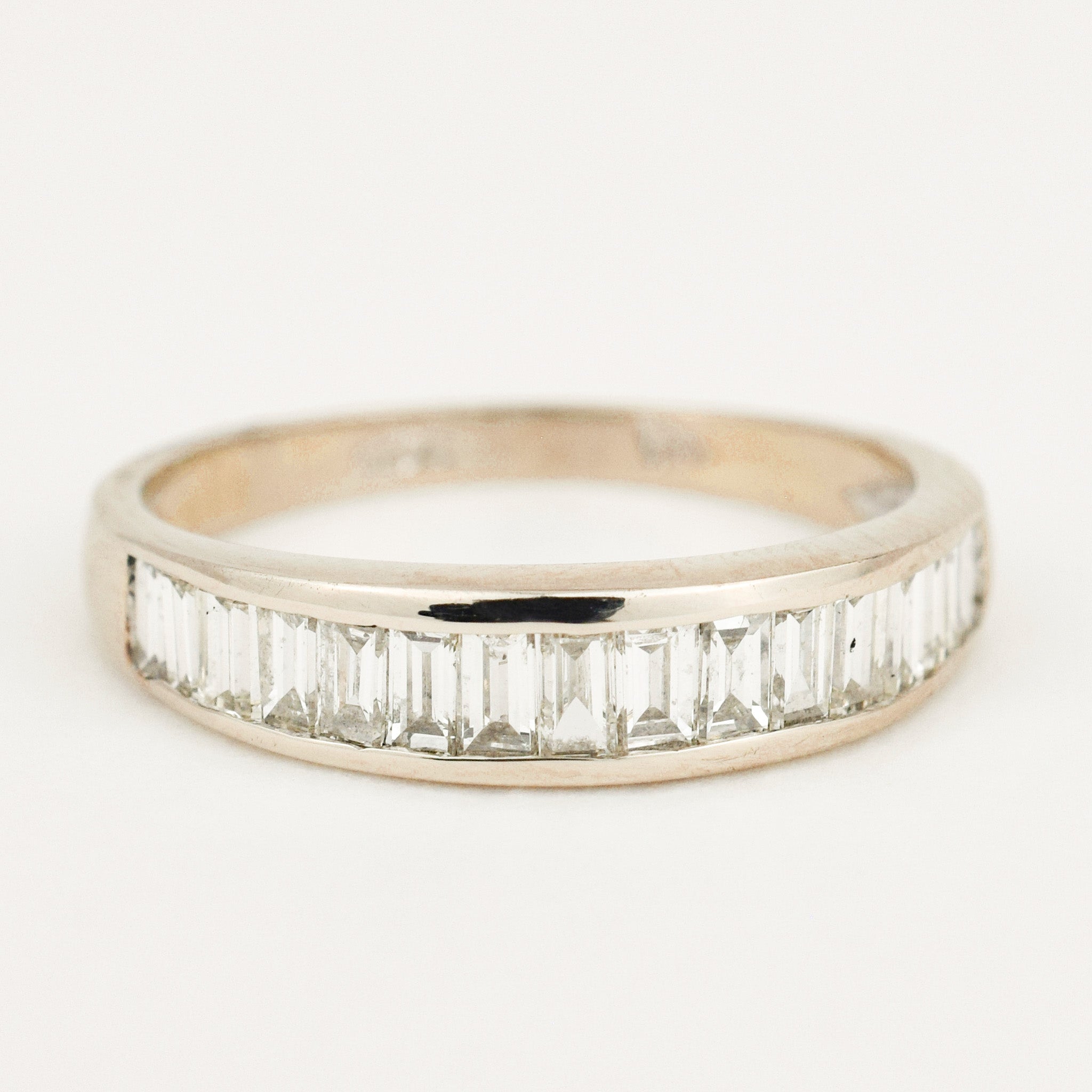 14k white gold baguette diamond ring 