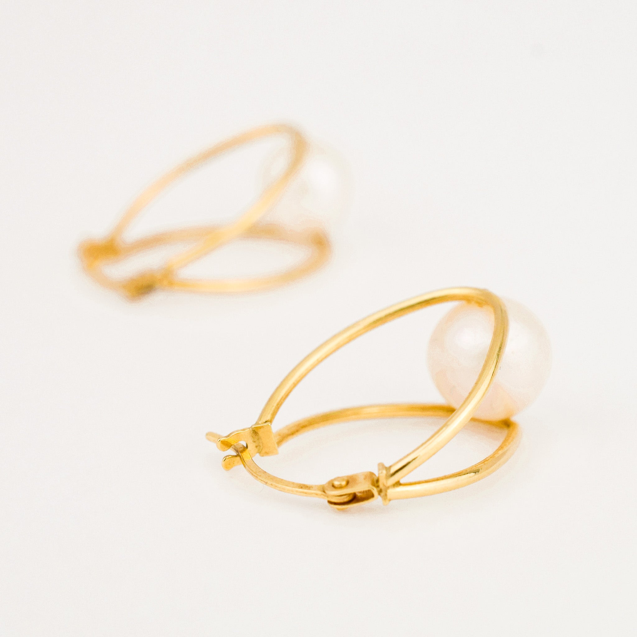 Pearl Double Gold Hoop Earrings