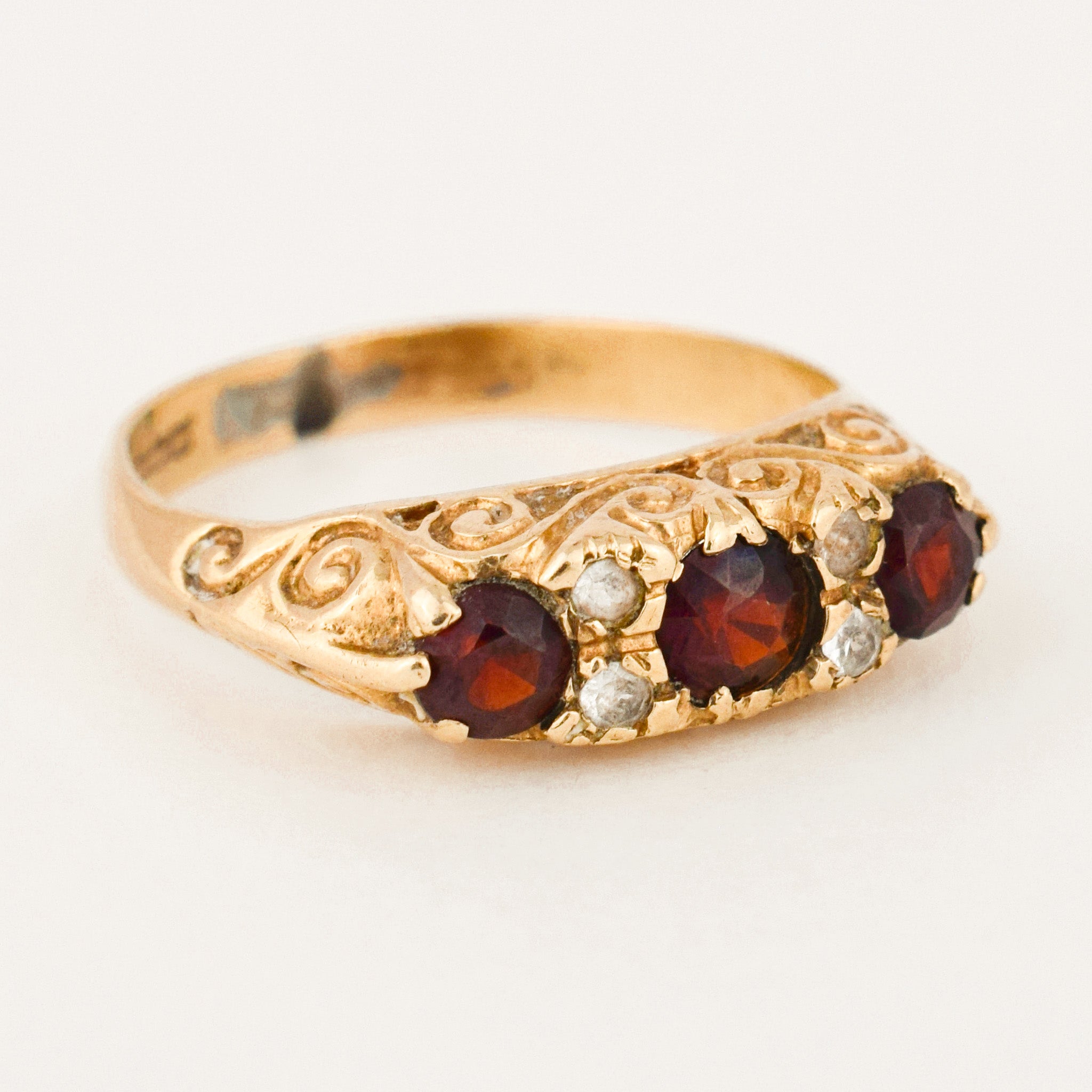 Antique Garnet and Cubic Zirconia Trilogy Ring