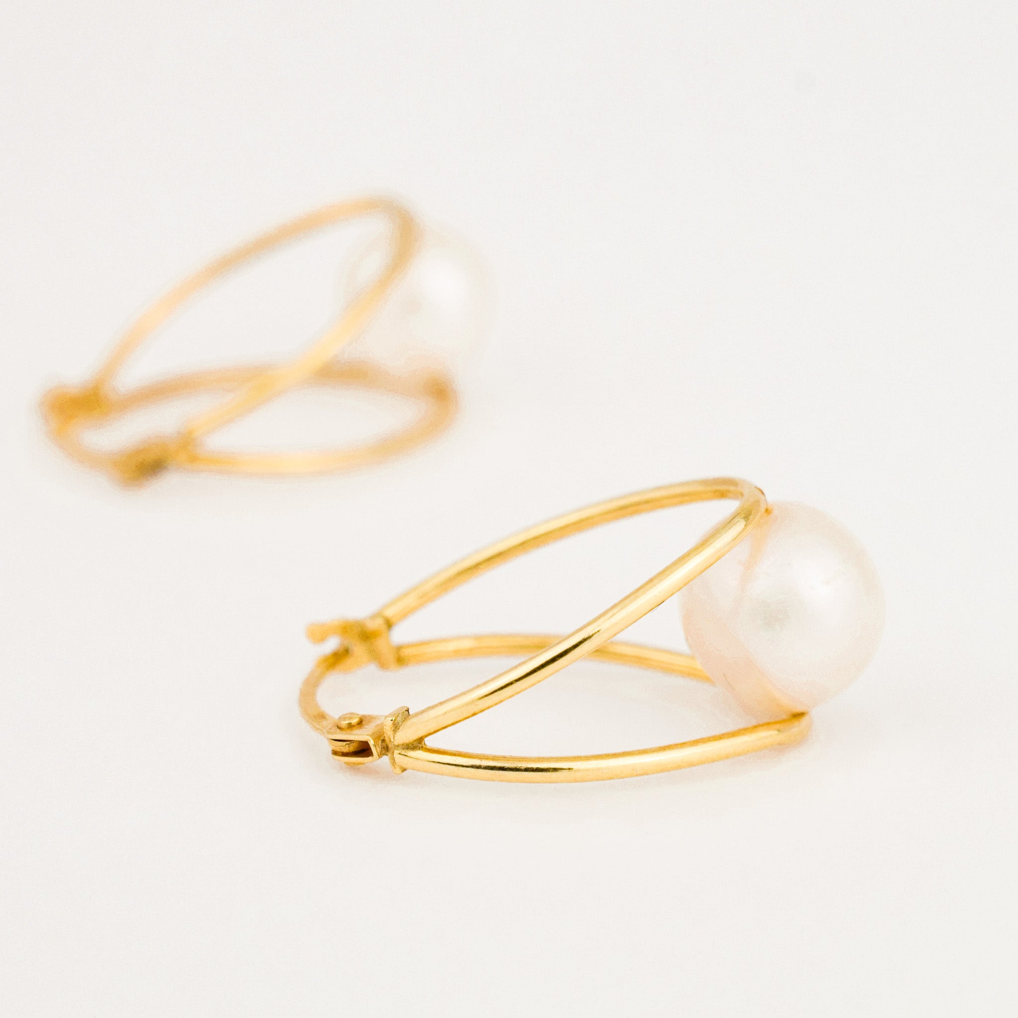 Pearl Double Gold Hoop Earrings