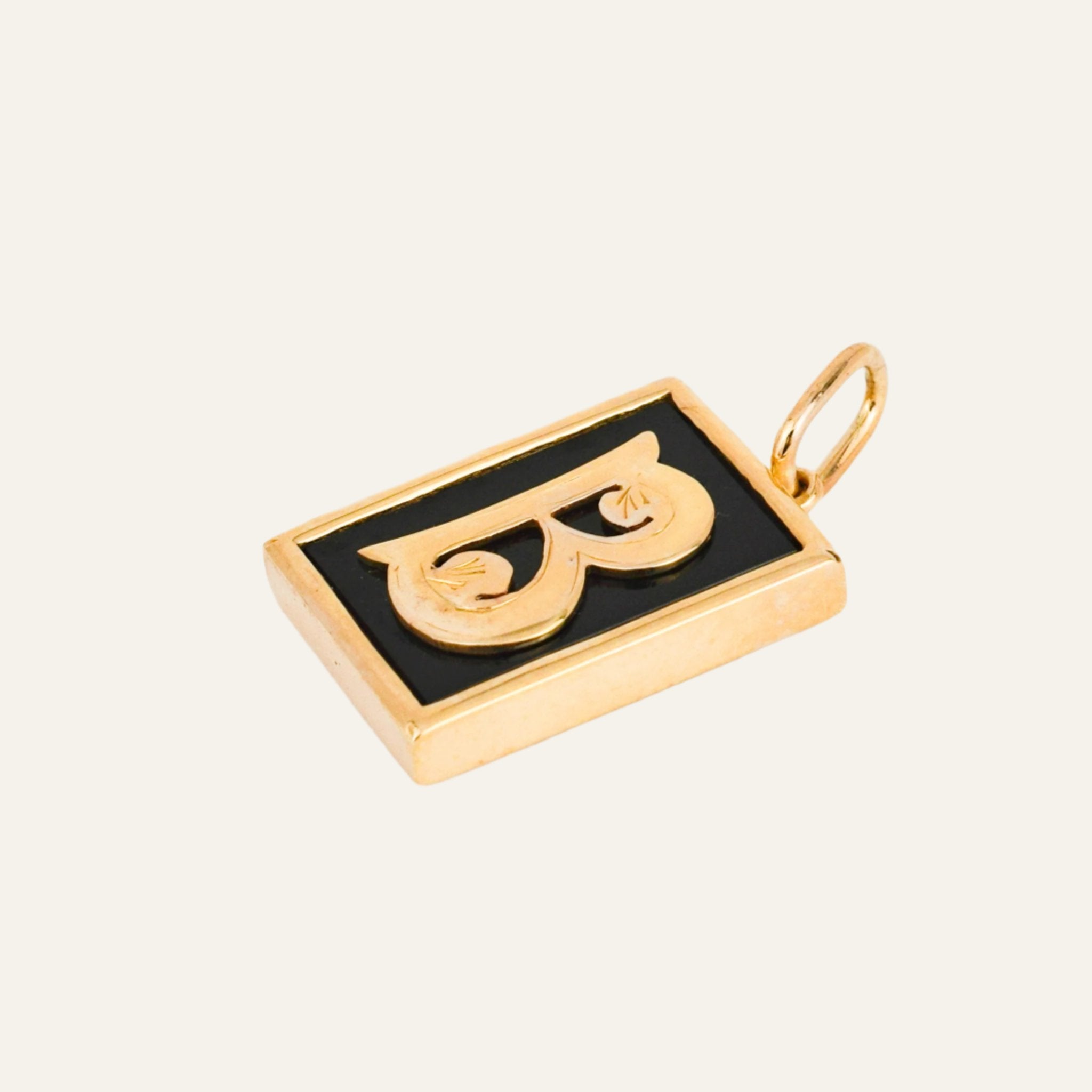 vintage 'B' Bezel Set Onyx Initial Pendant
