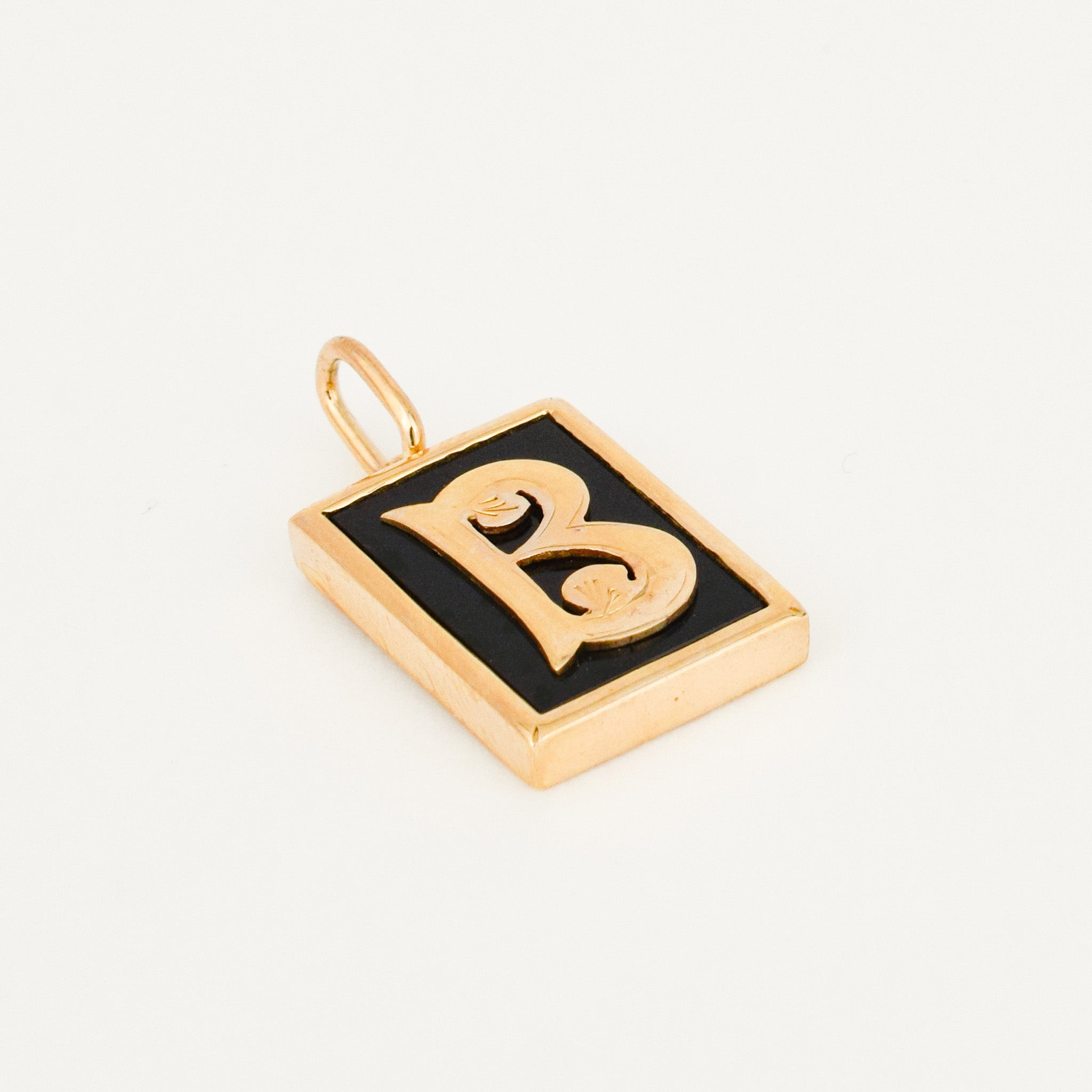 vintage 'B' Bezel Set Onyx Initial Pendant