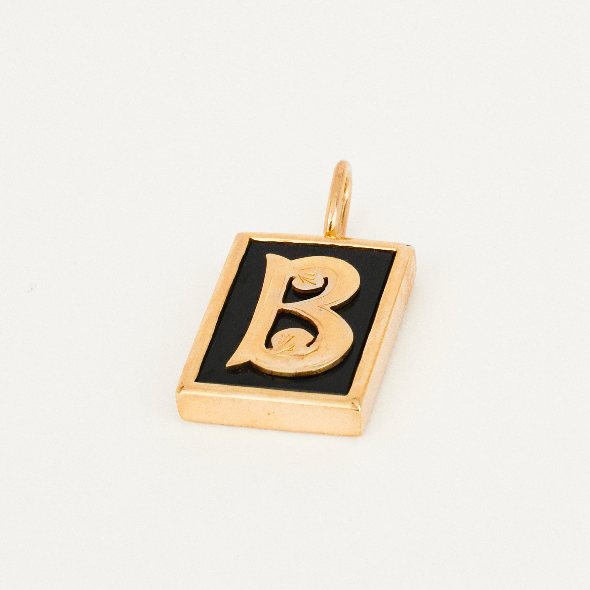 vintage 'B' Bezel Set Onyx Initial Pendant