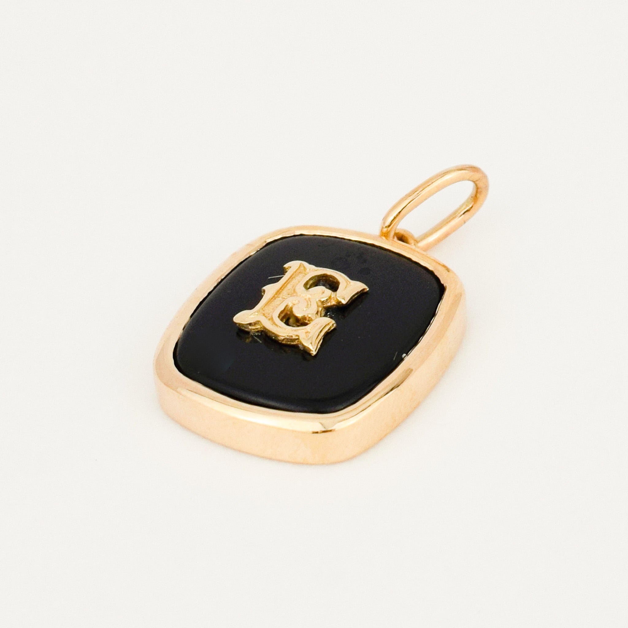 vintage 'E' Bezel Set Onyx Initial Pendant