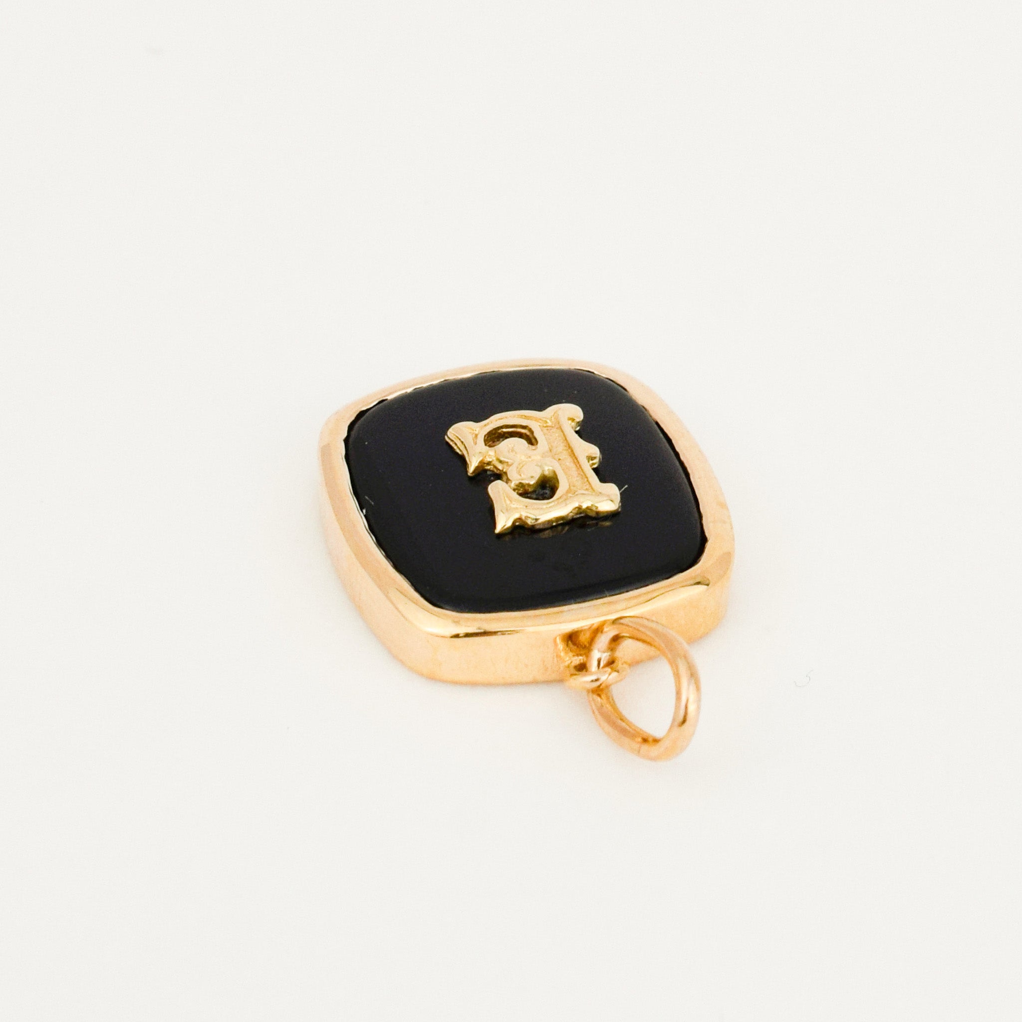 vintage 'E' Bezel Set Onyx Initial Pendant