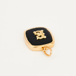 vintage 'E' Bezel Set Onyx Initial Pendant