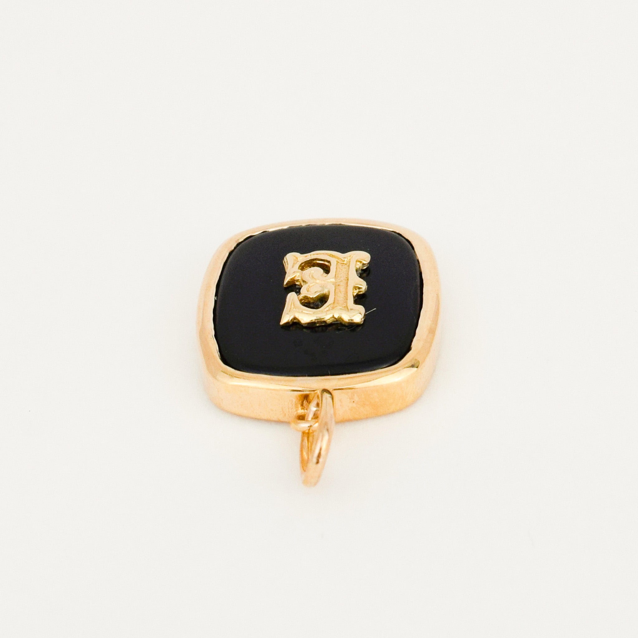 vintage 'E' Bezel Set Onyx Initial Pendant
