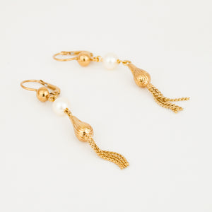 vintage 14k gold Fancy Pearl Dangler Earrings