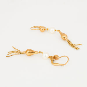 vintage 14k gold Fancy Pearl Dangler Earrings