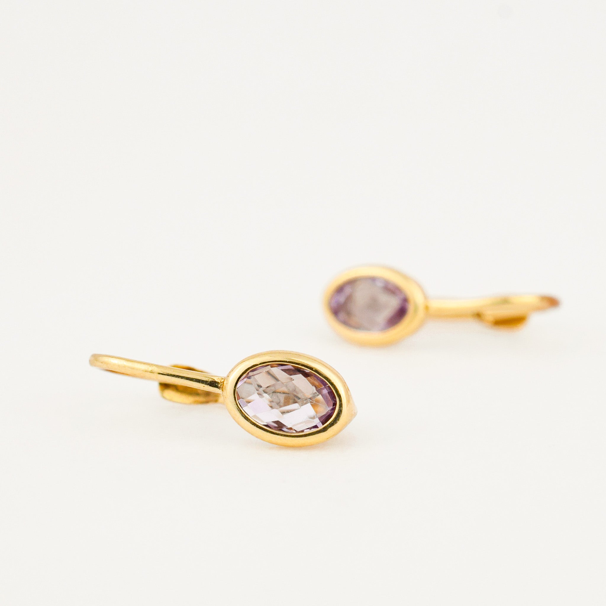 vintage Bezel Set Purple Quartz Hoops