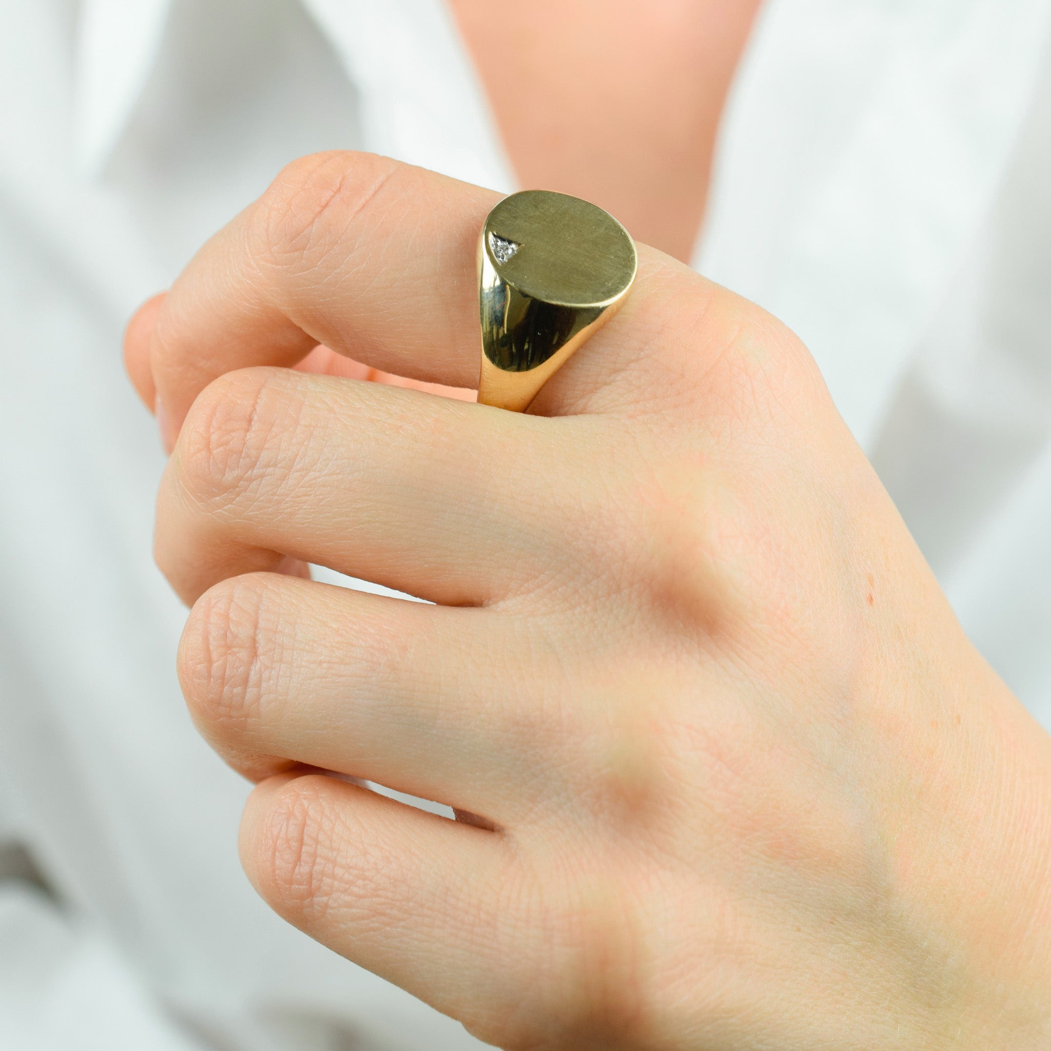 Solid Signet Ring with Diamond Accent