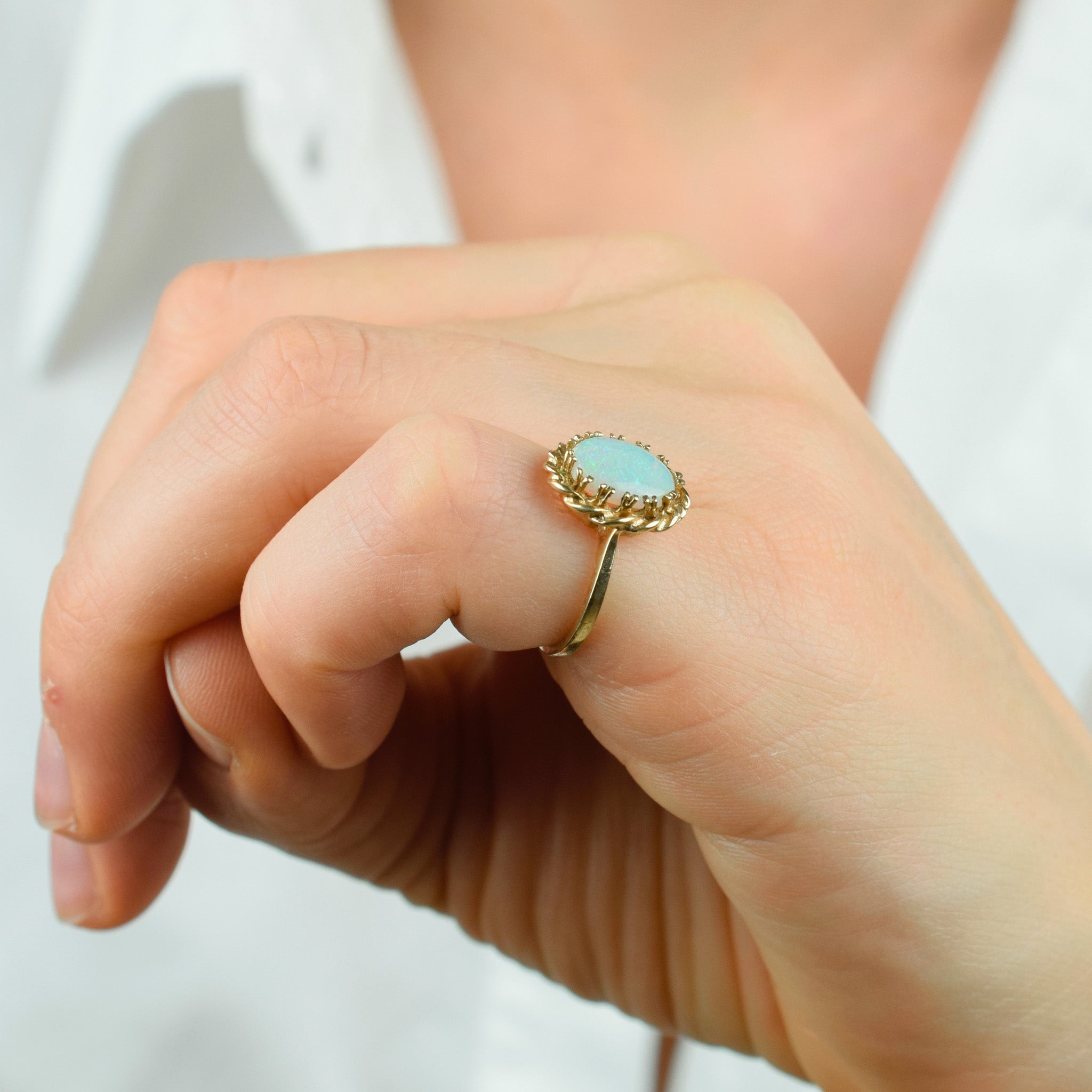 vintage gold Vibrant Synthetic Opal ring