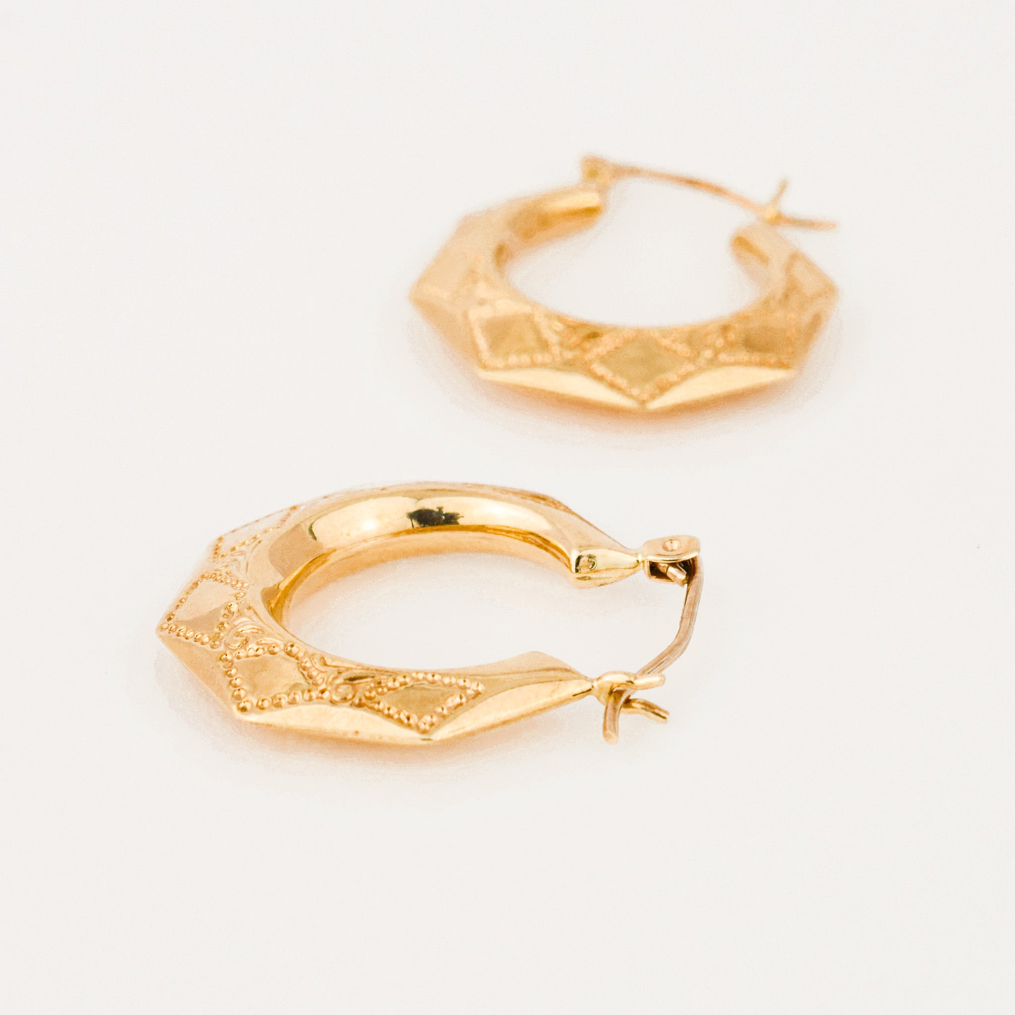 vintage Fancy Octagon Gold Hoops