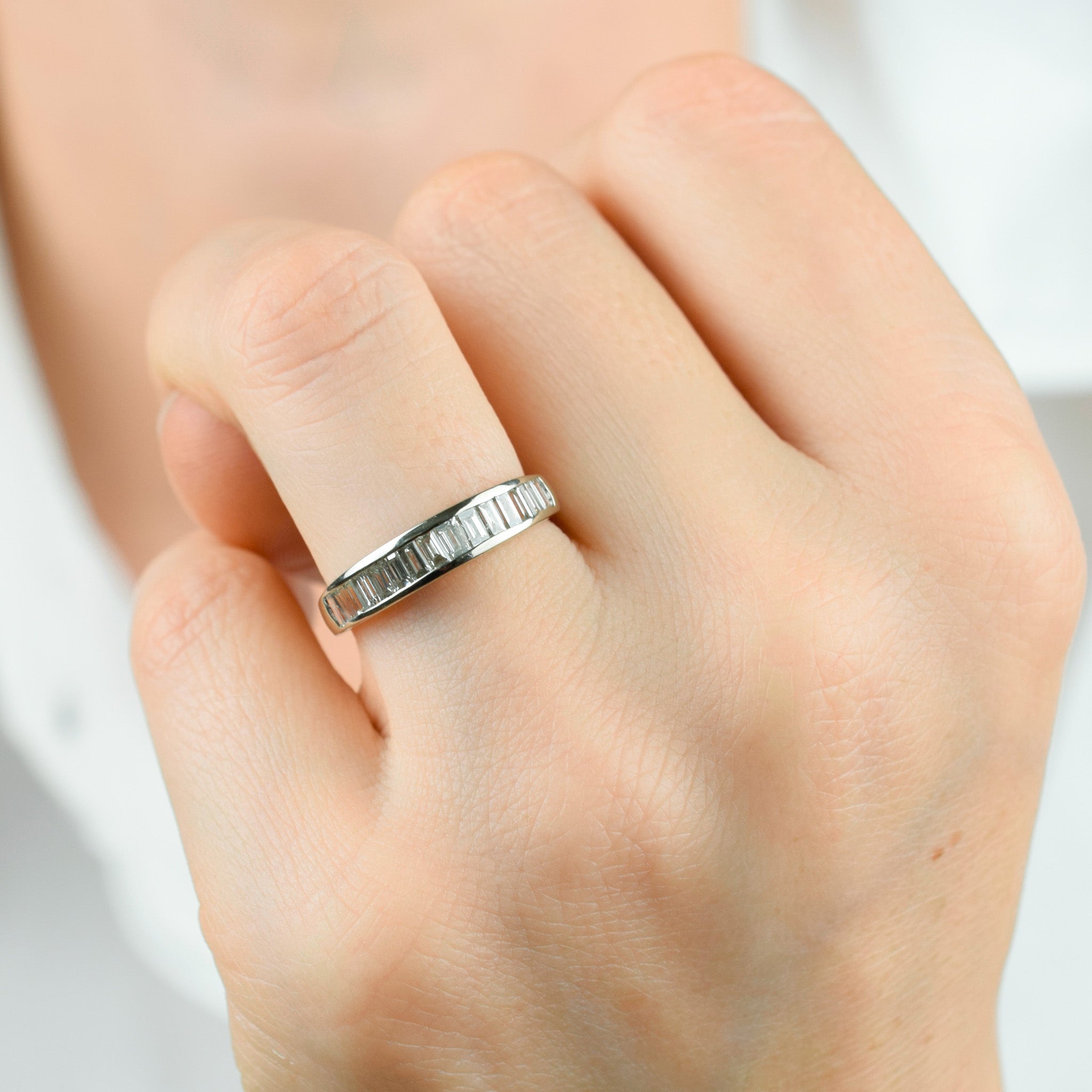 14k white gold baguette diamond ring 