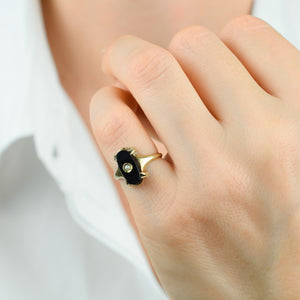 antique Onyx and Seed Pearl Pinkie Ring