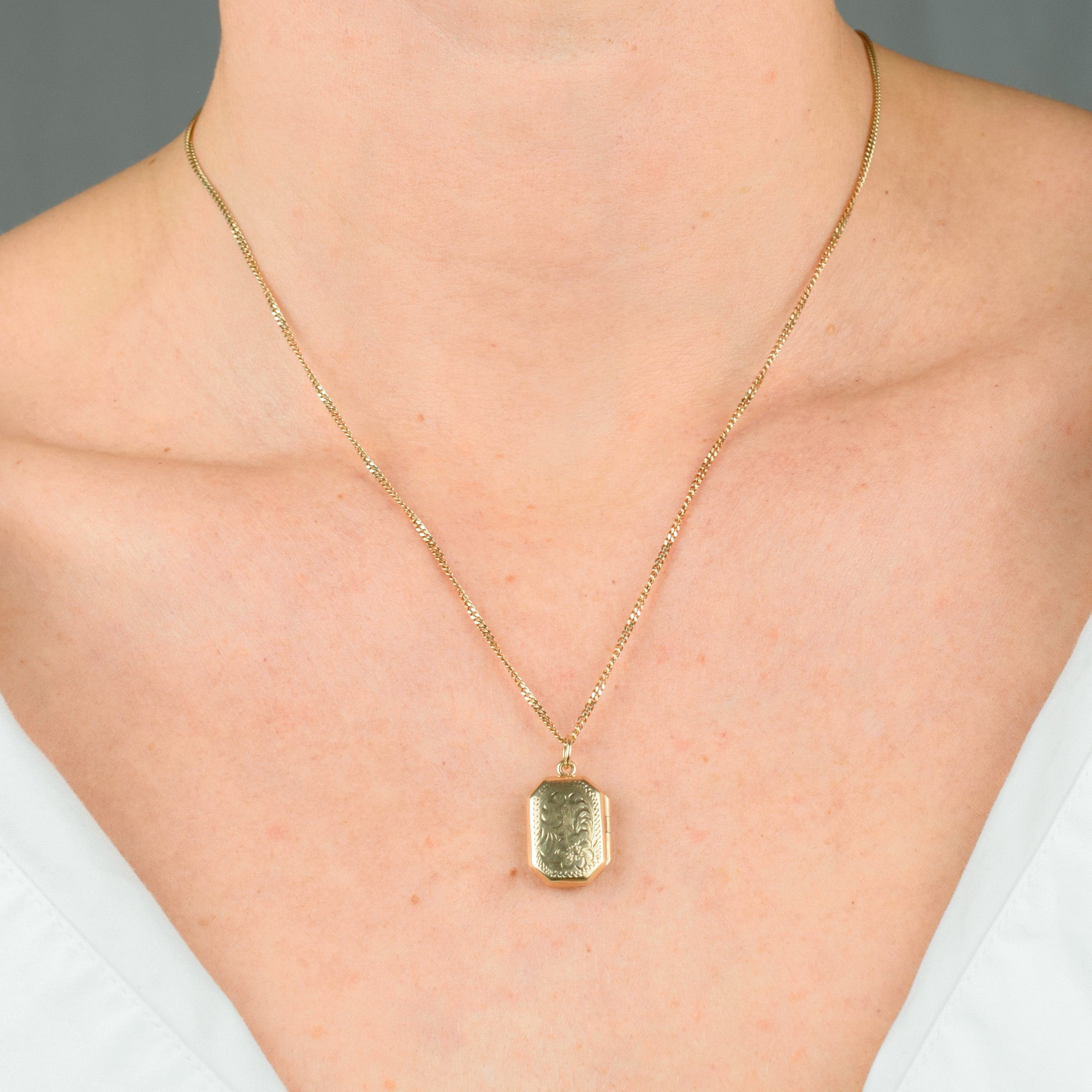 vintage Rectangular Etched Gold Locket