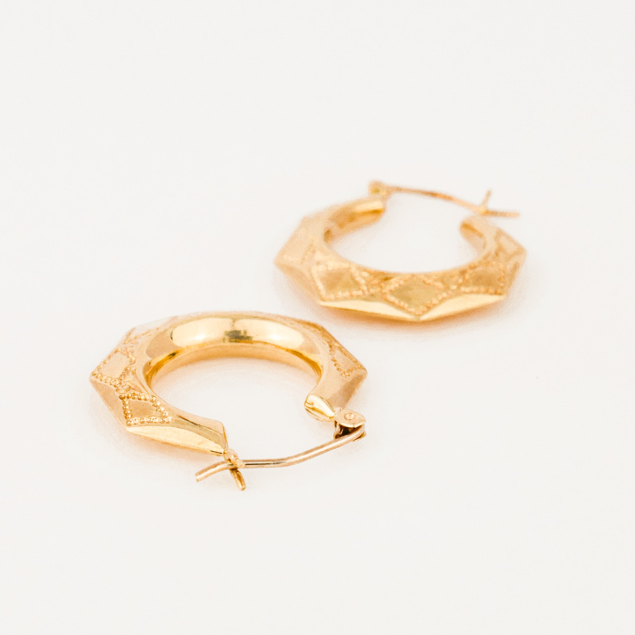 vintage Fancy Octagon Gold Hoops