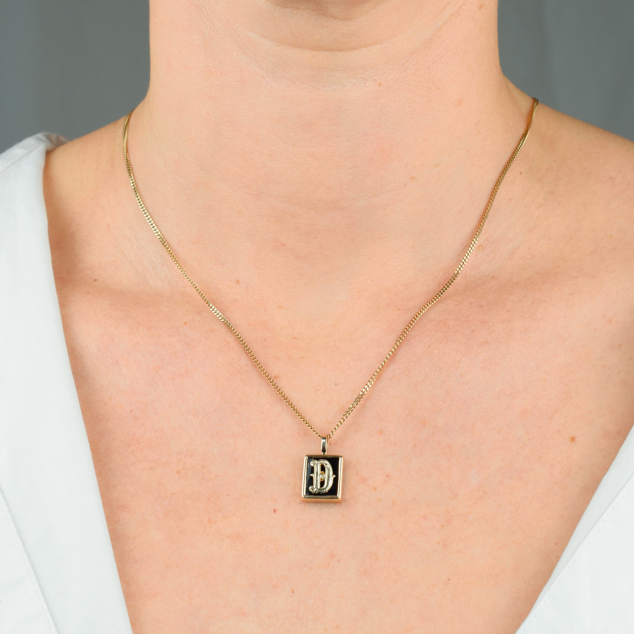 Larger 'D' Onyx Bezel Set Pendant