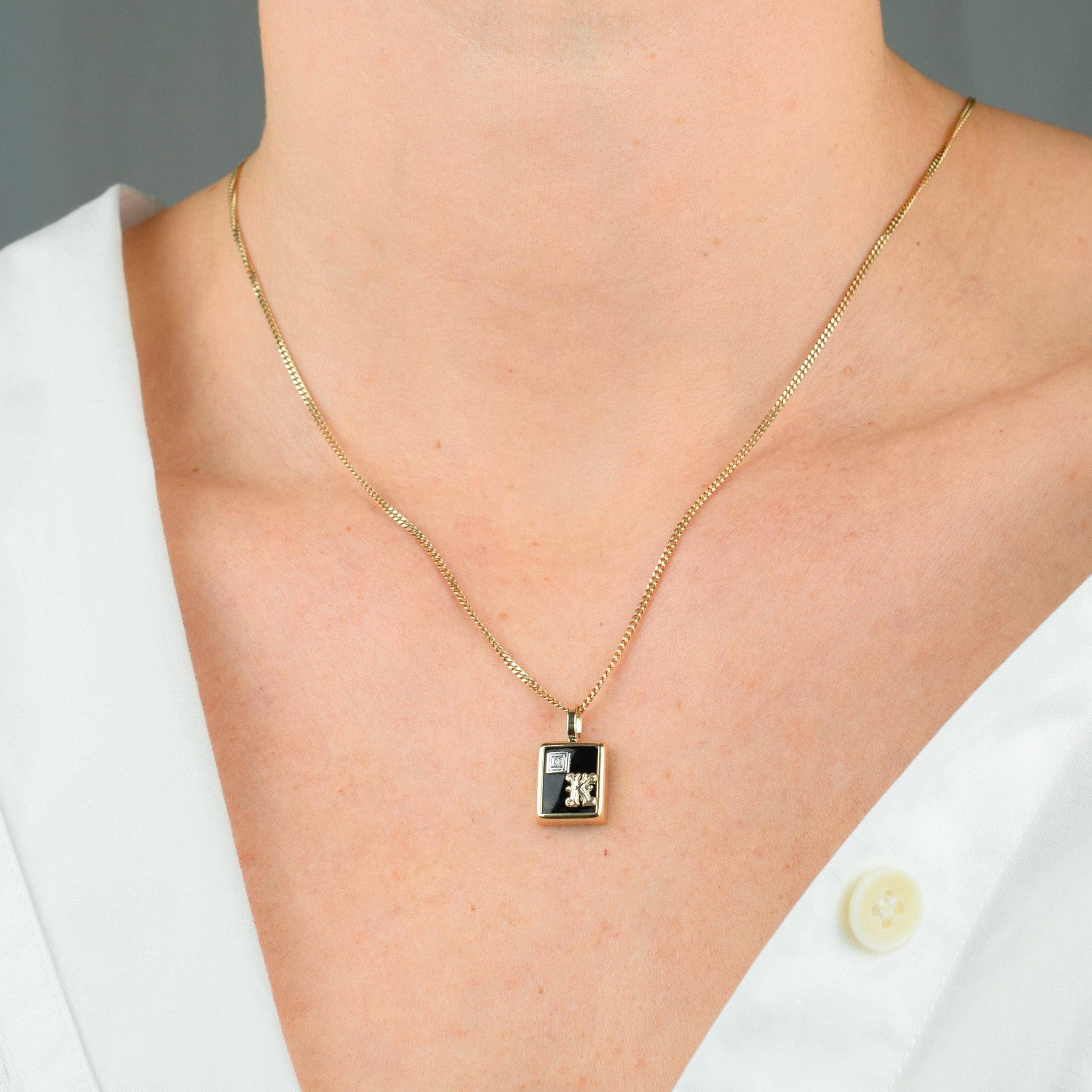 vintage 'k' Onyx Bezel Set Pendant