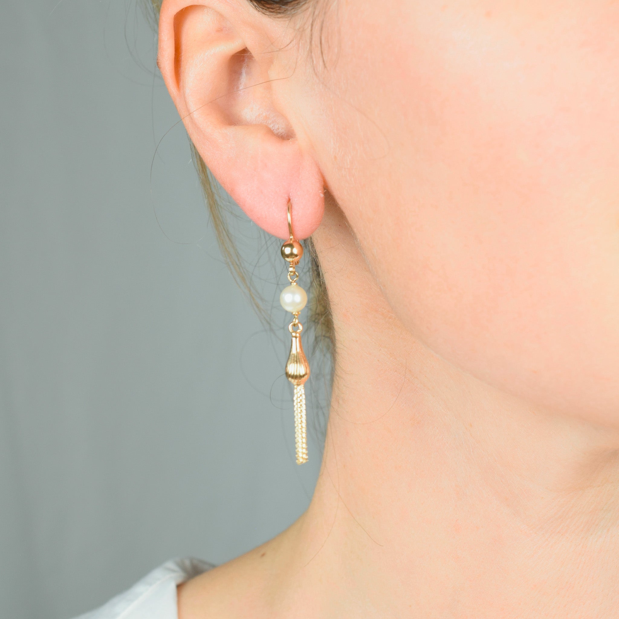 vintage 14k gold Fancy Pearl Dangler Earrings