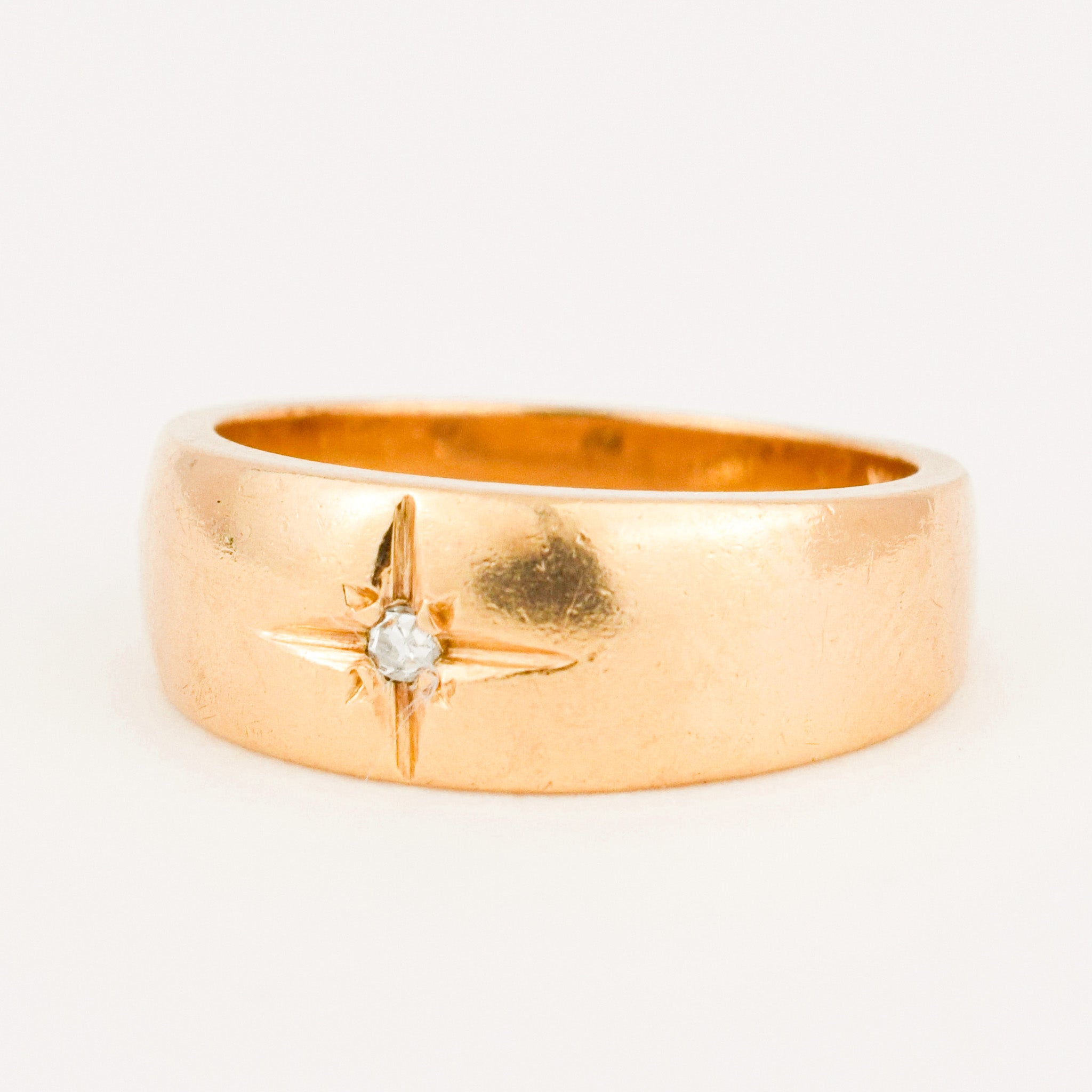 vintage 14k gold  6.5 Solitaire diamond Starburst Band