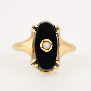antique Onyx and Seed Pearl Pinkie Ring