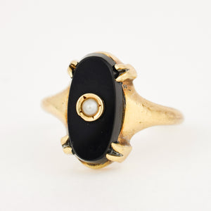 antique Onyx and Seed Pearl Pinkie Ring