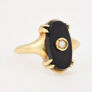 antique Onyx and Seed Pearl Pinkie Ring