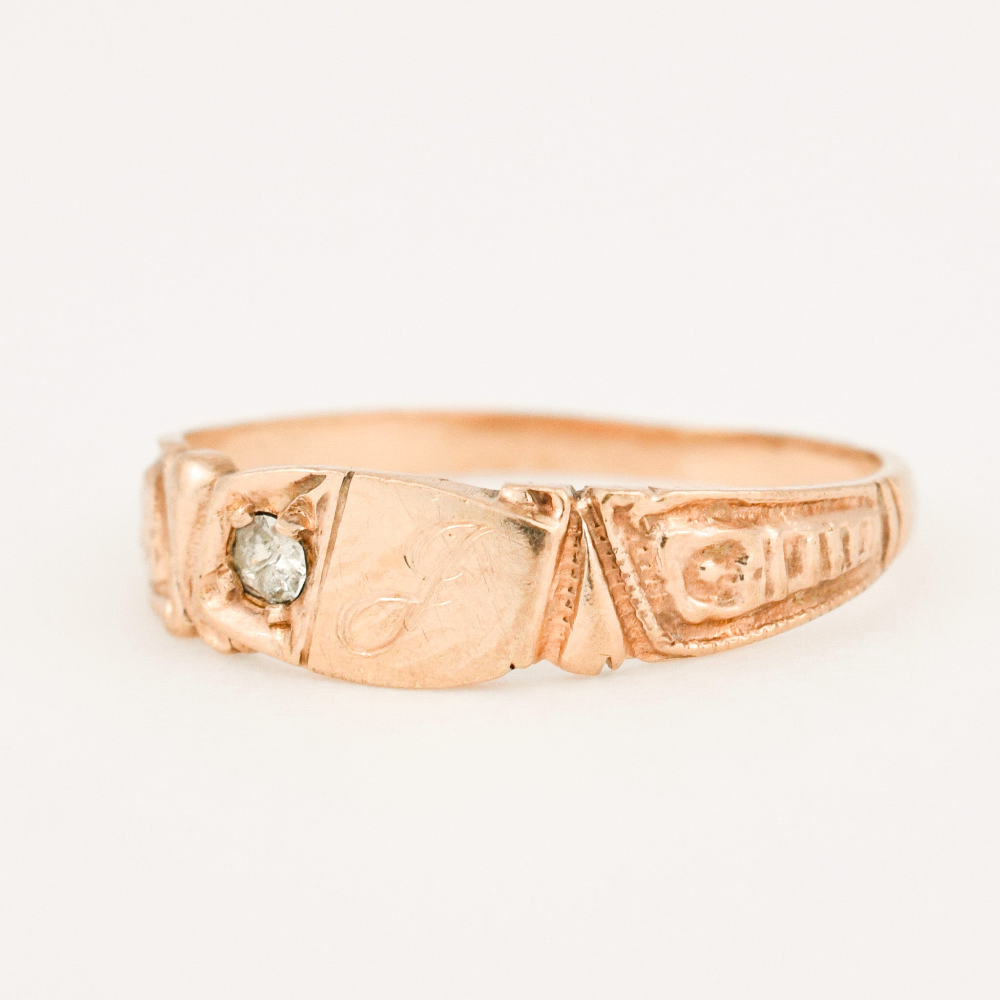 'J' Floral Signet Pinkie Ring