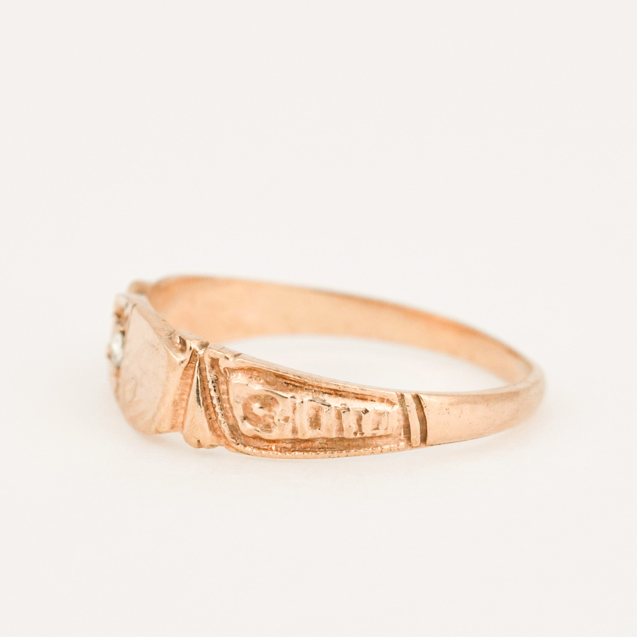 'J' Floral Signet Pinkie Ring