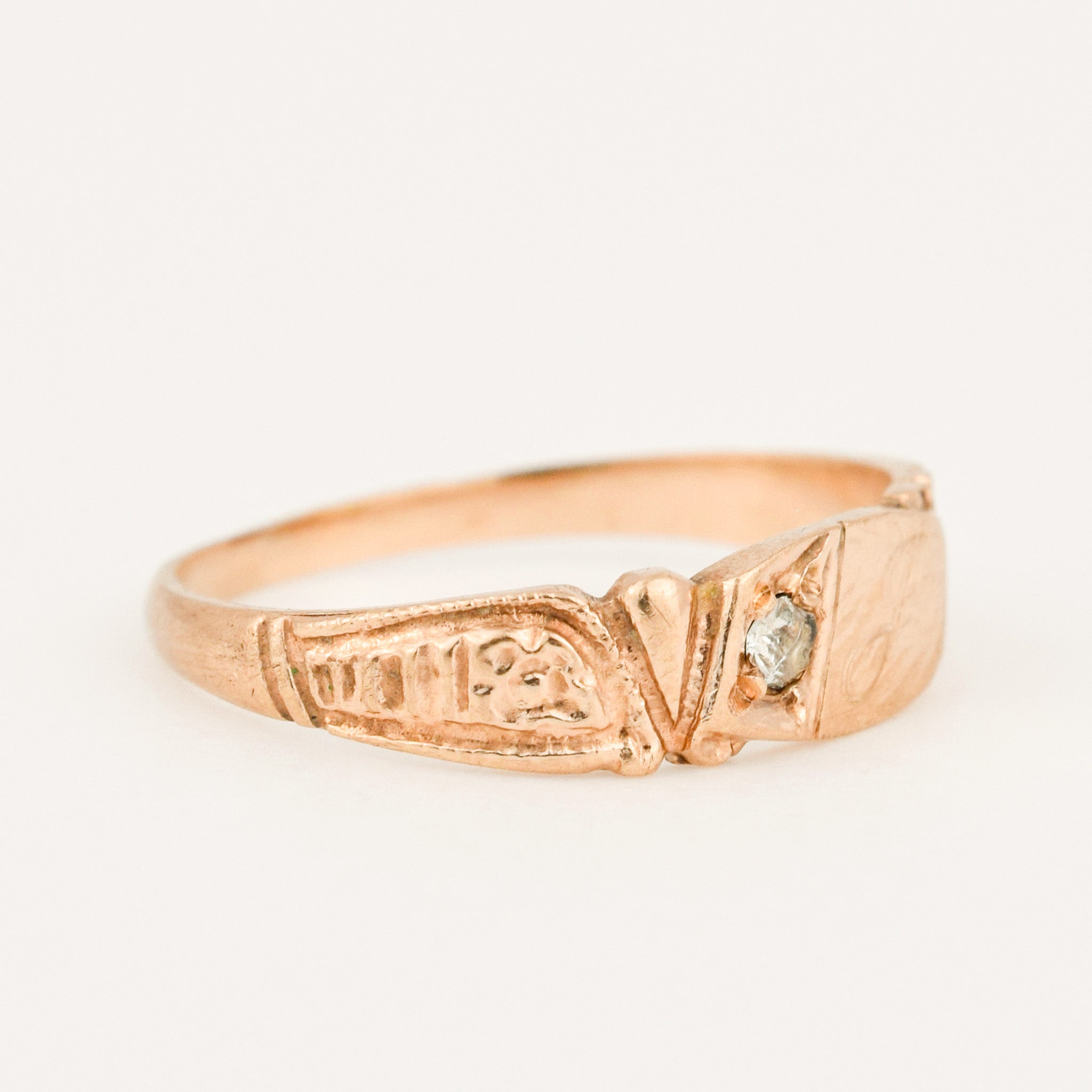 'J' Floral Signet Pinkie Ring