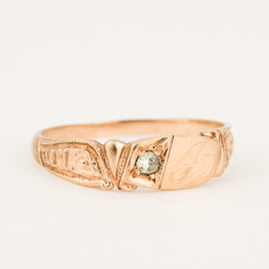 'J' Floral Signet Pinkie Ring