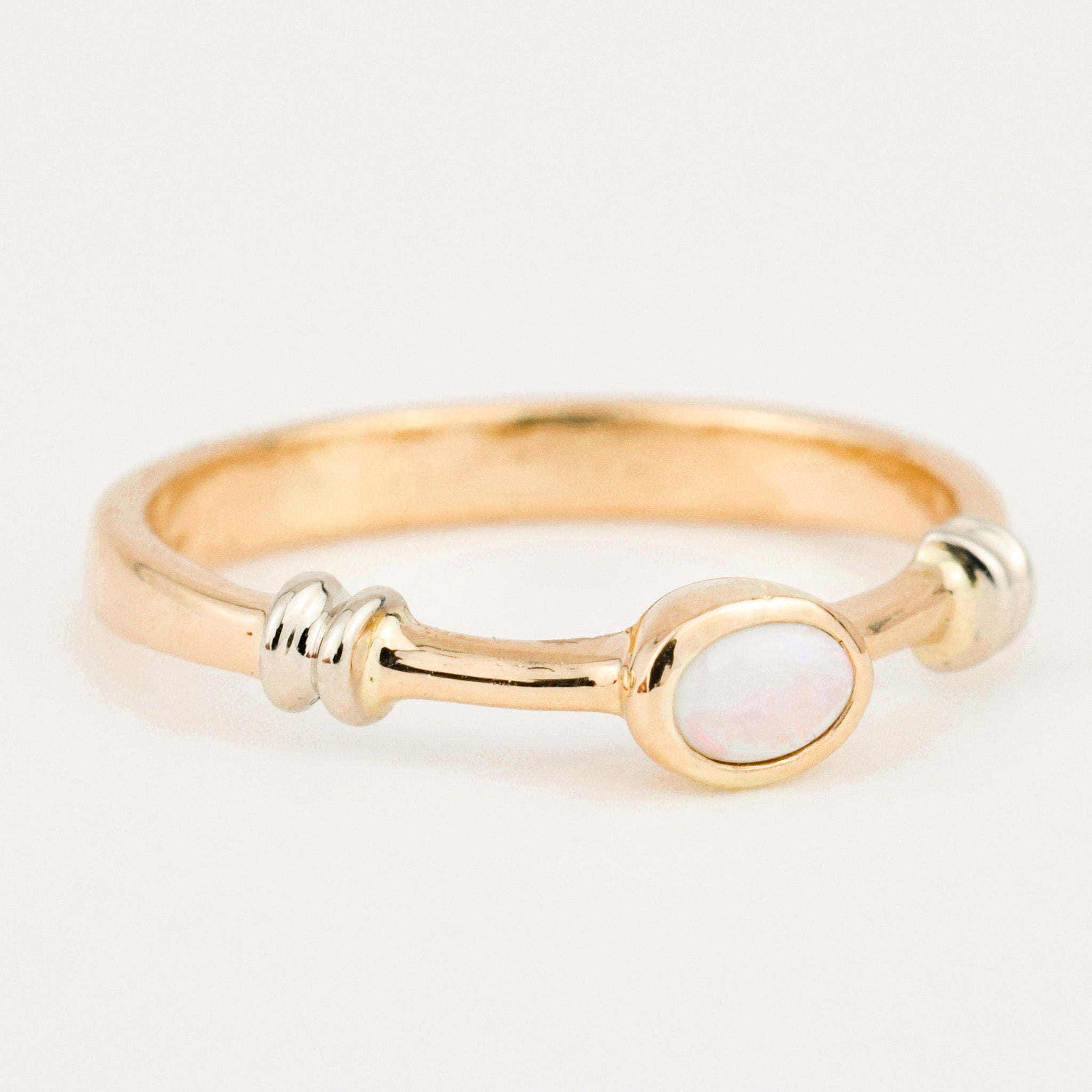Bezel Set Opal Two Tone Gold Band