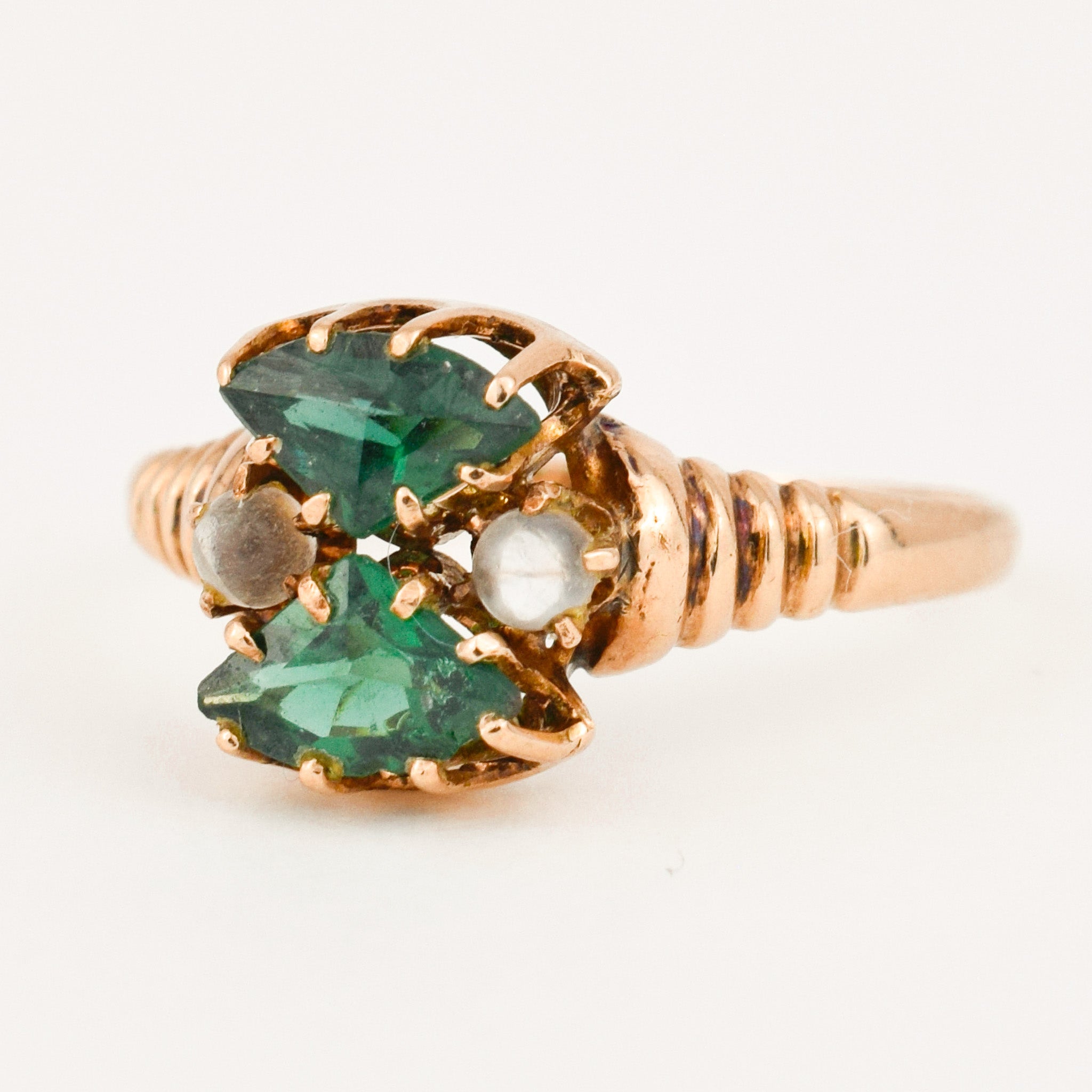 Green Tourmaline and Moonstone Pinkie Ring