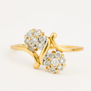 vintage 18k gold Flower Diamond Bypass Ring