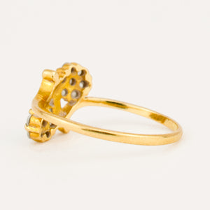 vintage 18k gold Flower Diamond Bypass Ring