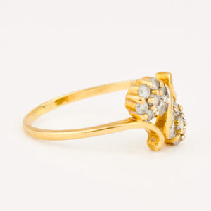 vintage 18k gold Flower Diamond Bypass Ring