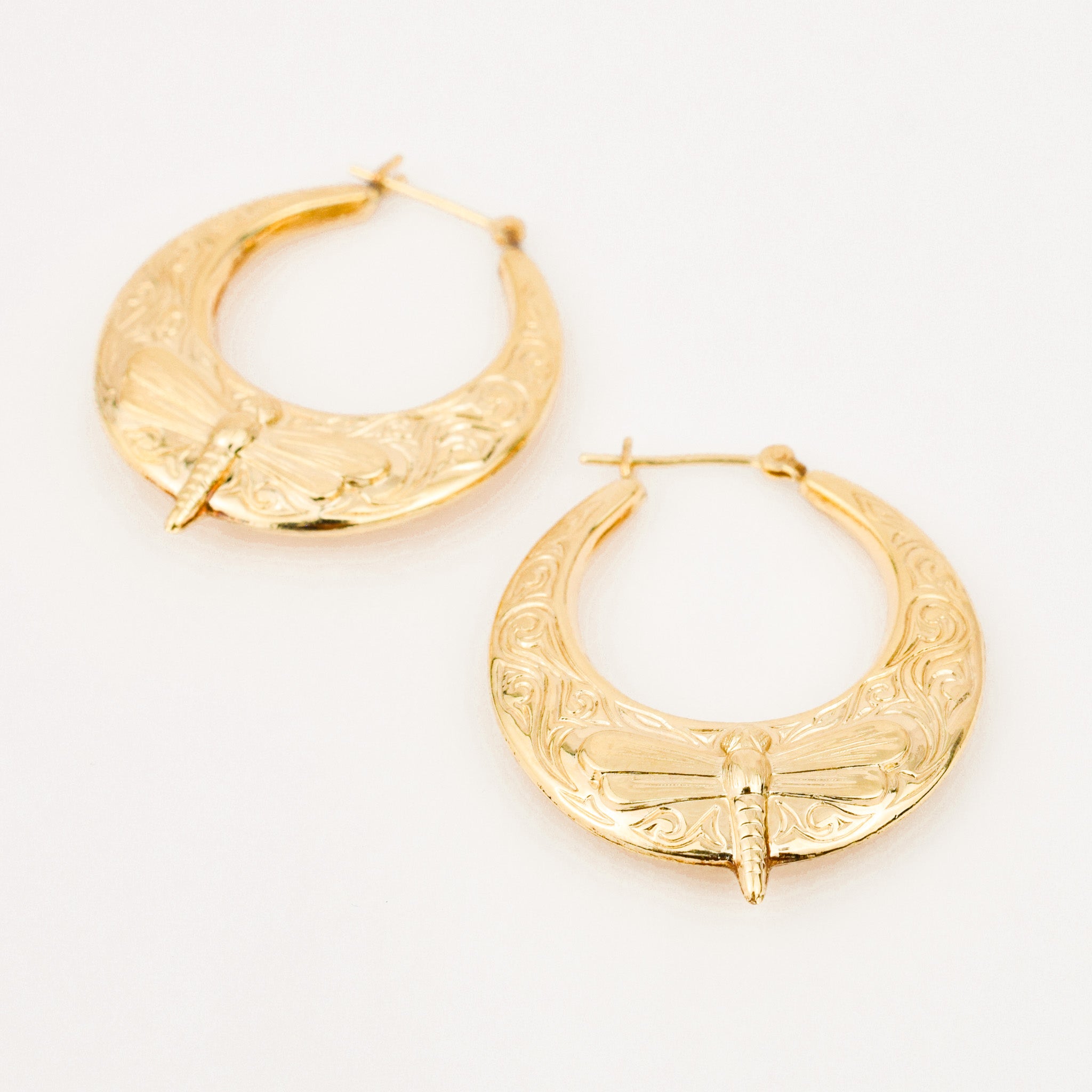vintage gold 31mm Dragonfly Hoops