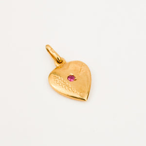 vintage 18k gold Heart Charm with Red Stone