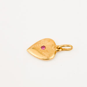 vintage 18k gold Heart Charm with Red Stone