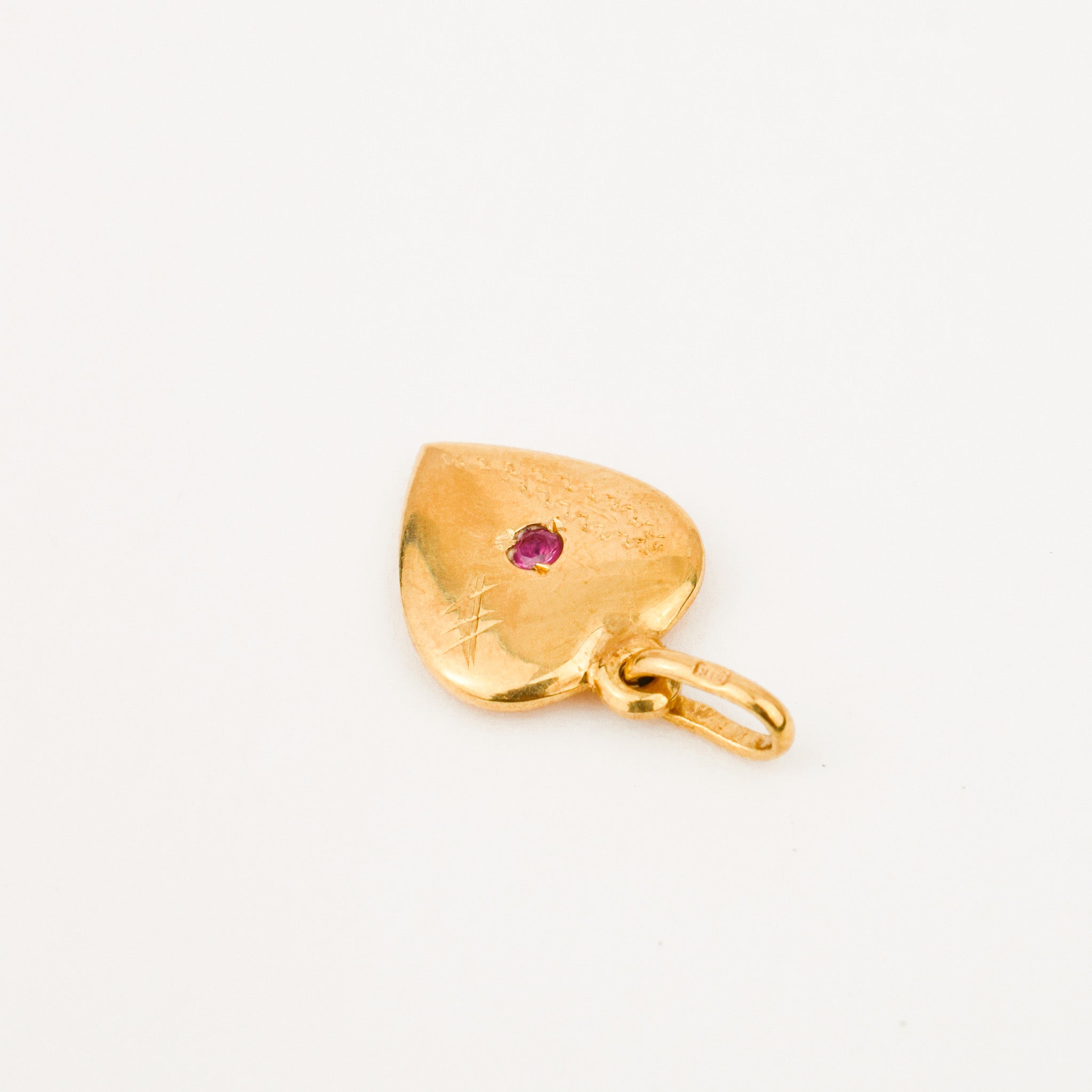 vintage 18k gold Heart Charm with Red Stone