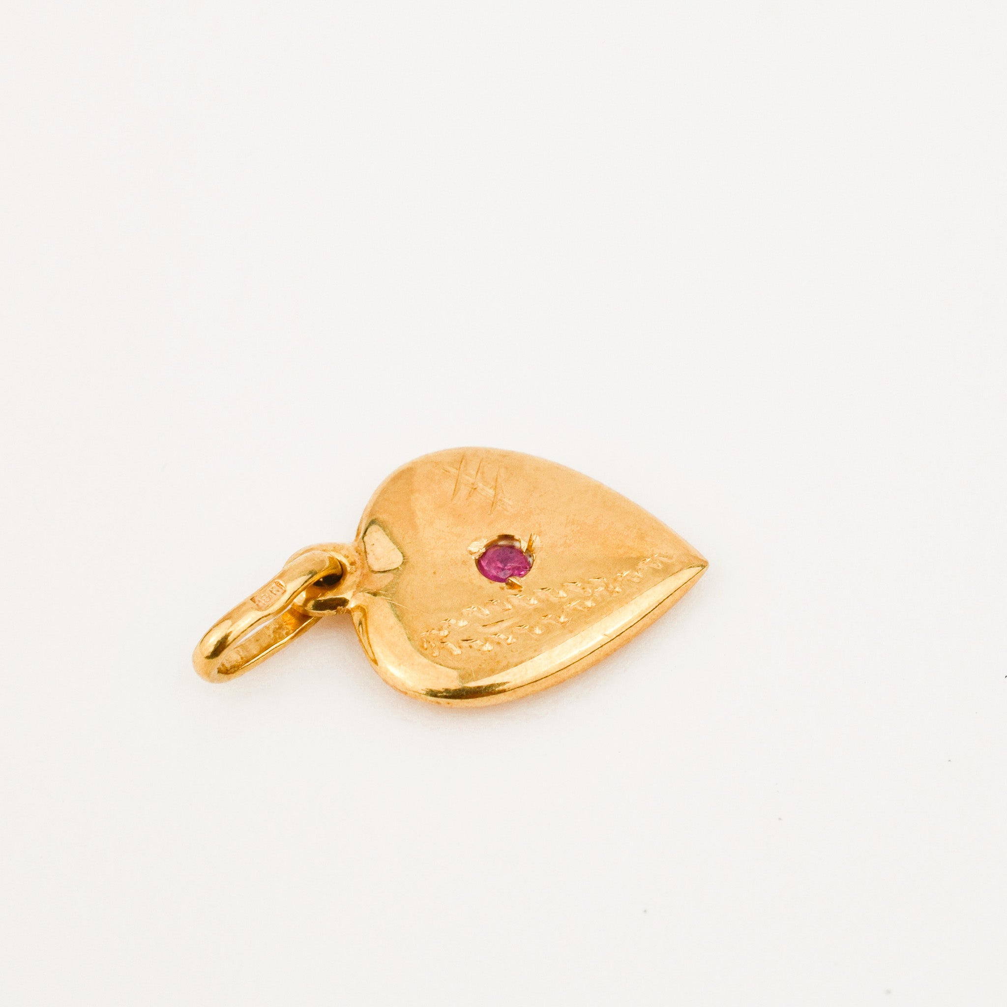 vintage 18k gold Heart Charm with Red Stone