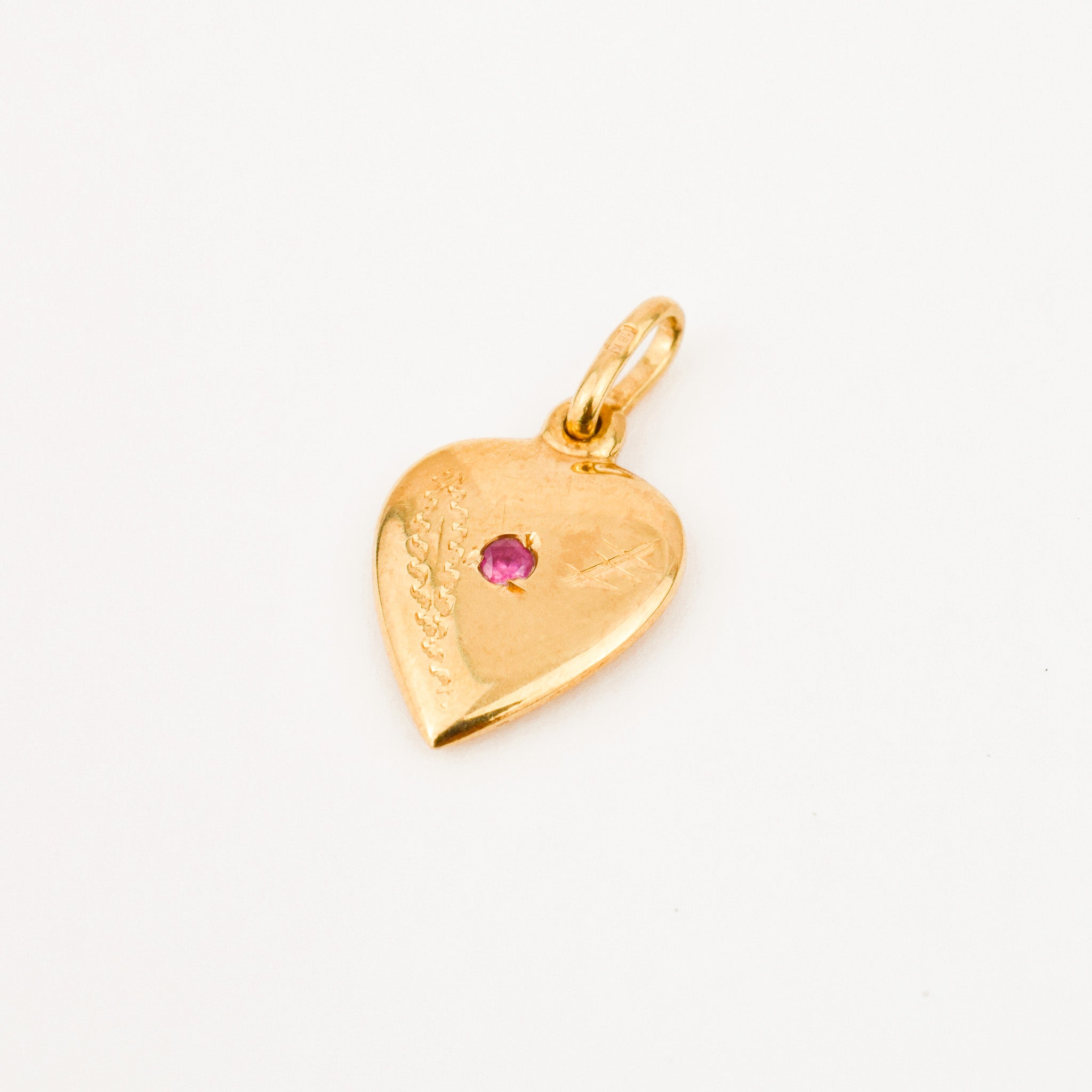 vintage 18k gold Heart Charm with Red Stone